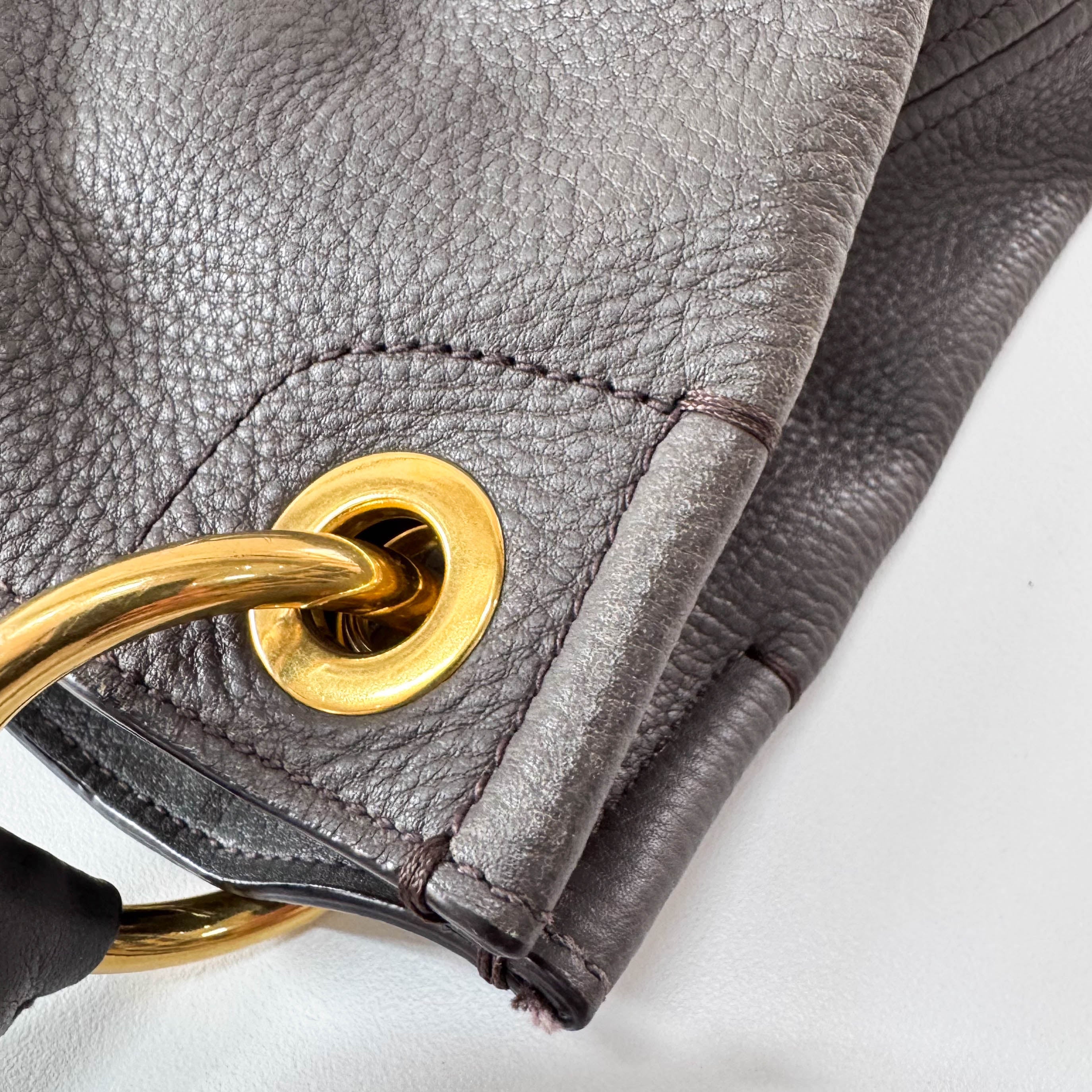 Grey Leather Hobo Shoulder Bag