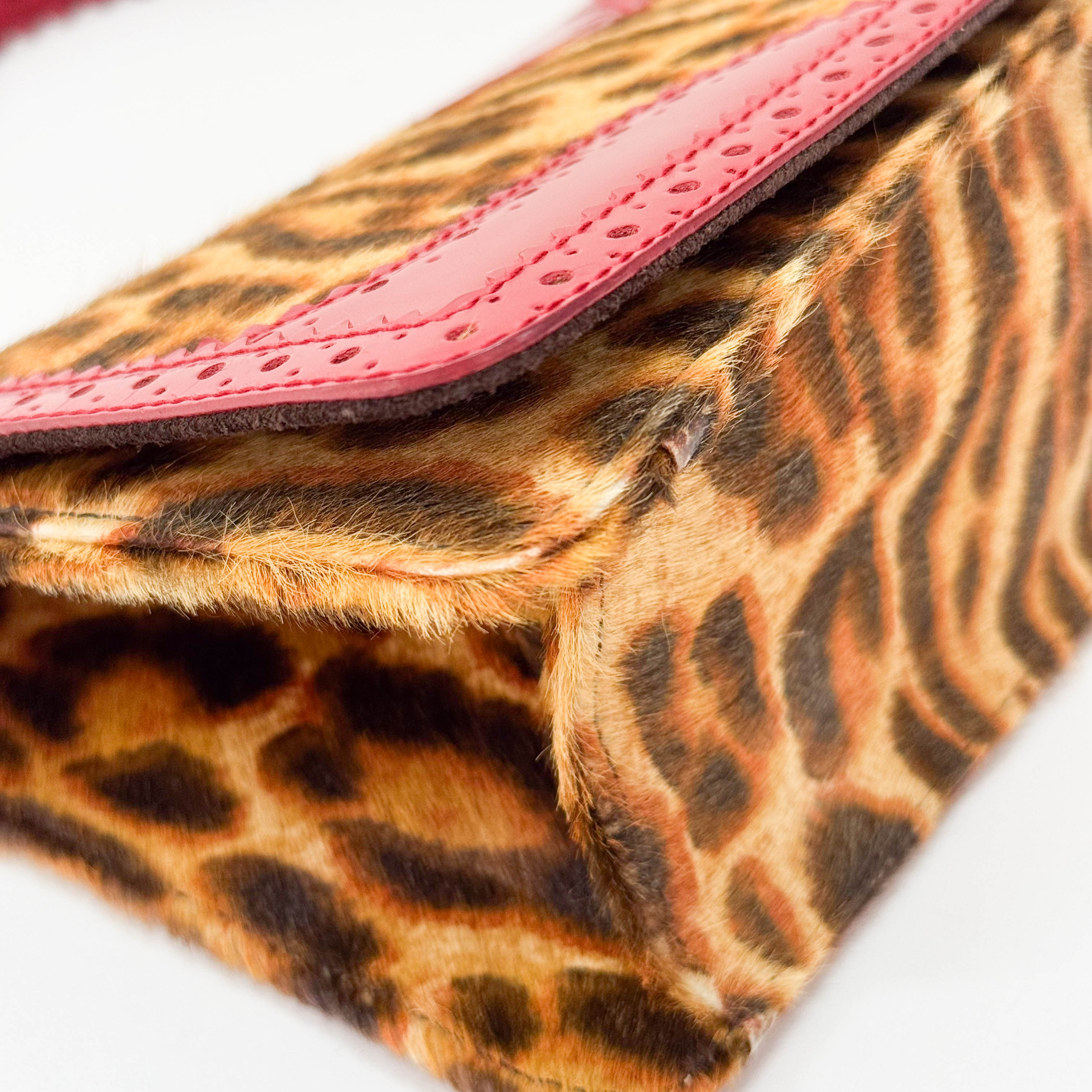 Leopard Print Pony Hair Red Laser Cut Details Bag
