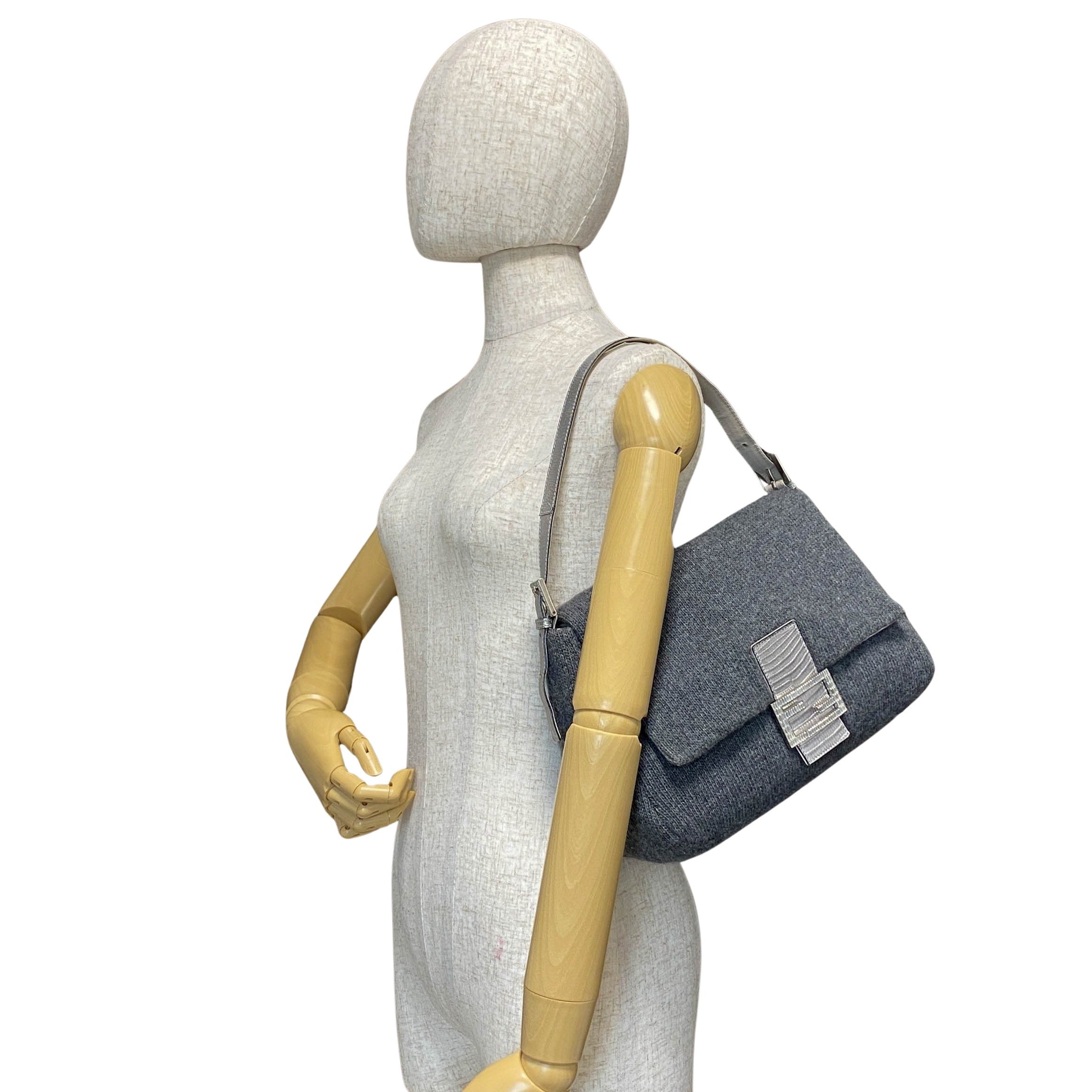 Mamma Baguette Grey Cashmere Shoulder Bag