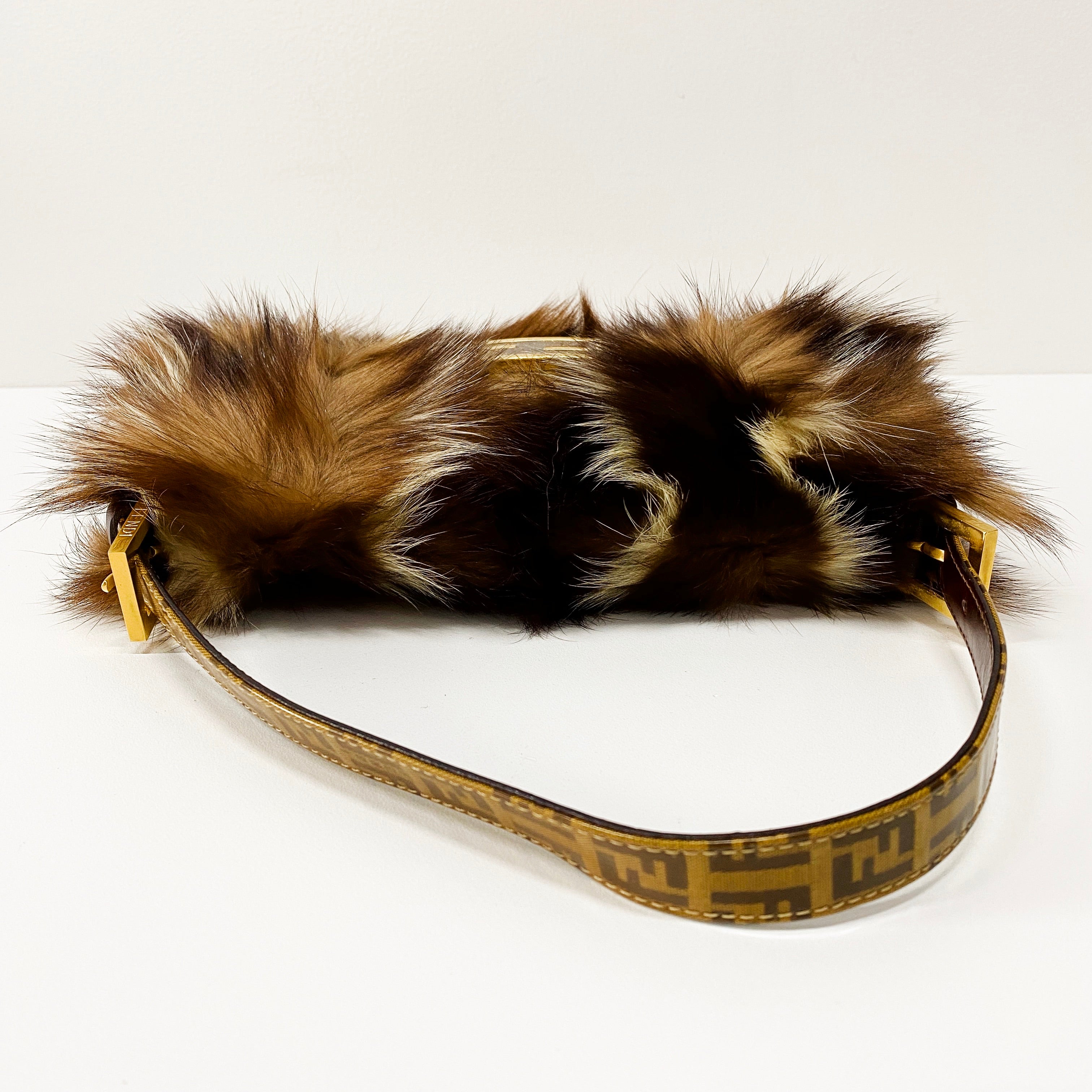 Baguette Zucchino Brown Fur & Coated Canvas Bag