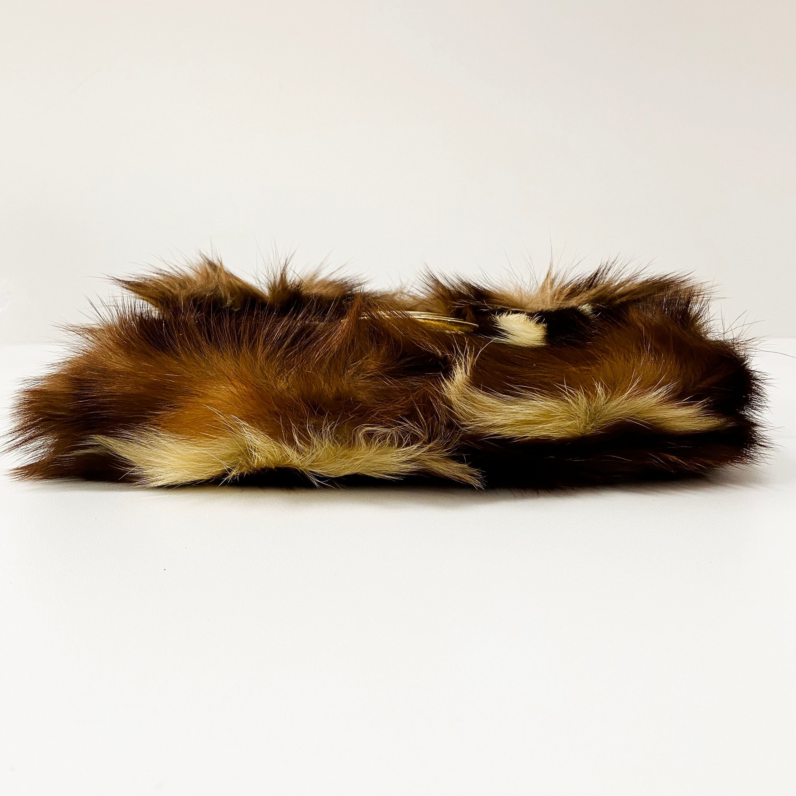 Baguette Zucchino Brown Fur & Coated Canvas Bag