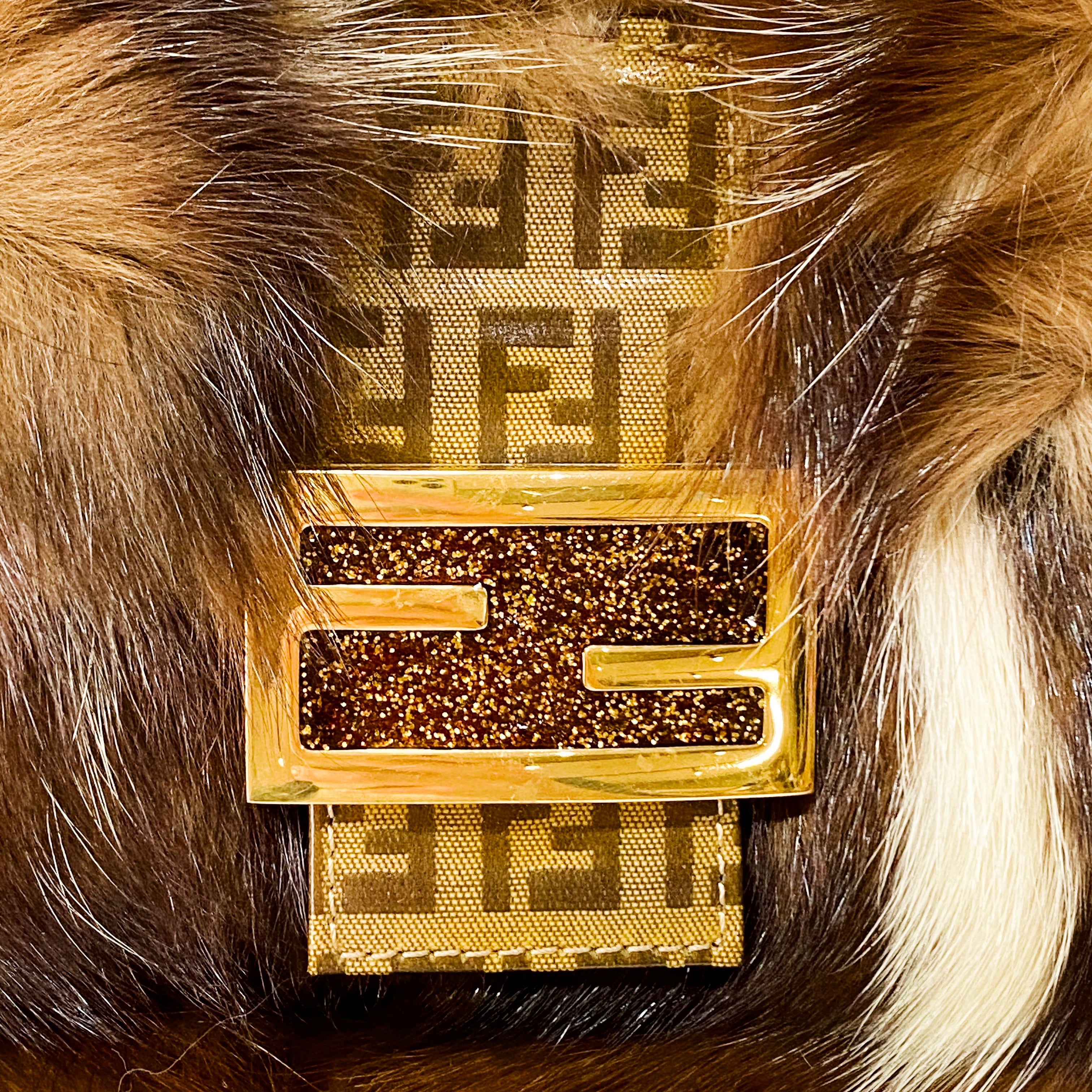 Baguette Zucchino Brown Fur & Coated Canvas Bag