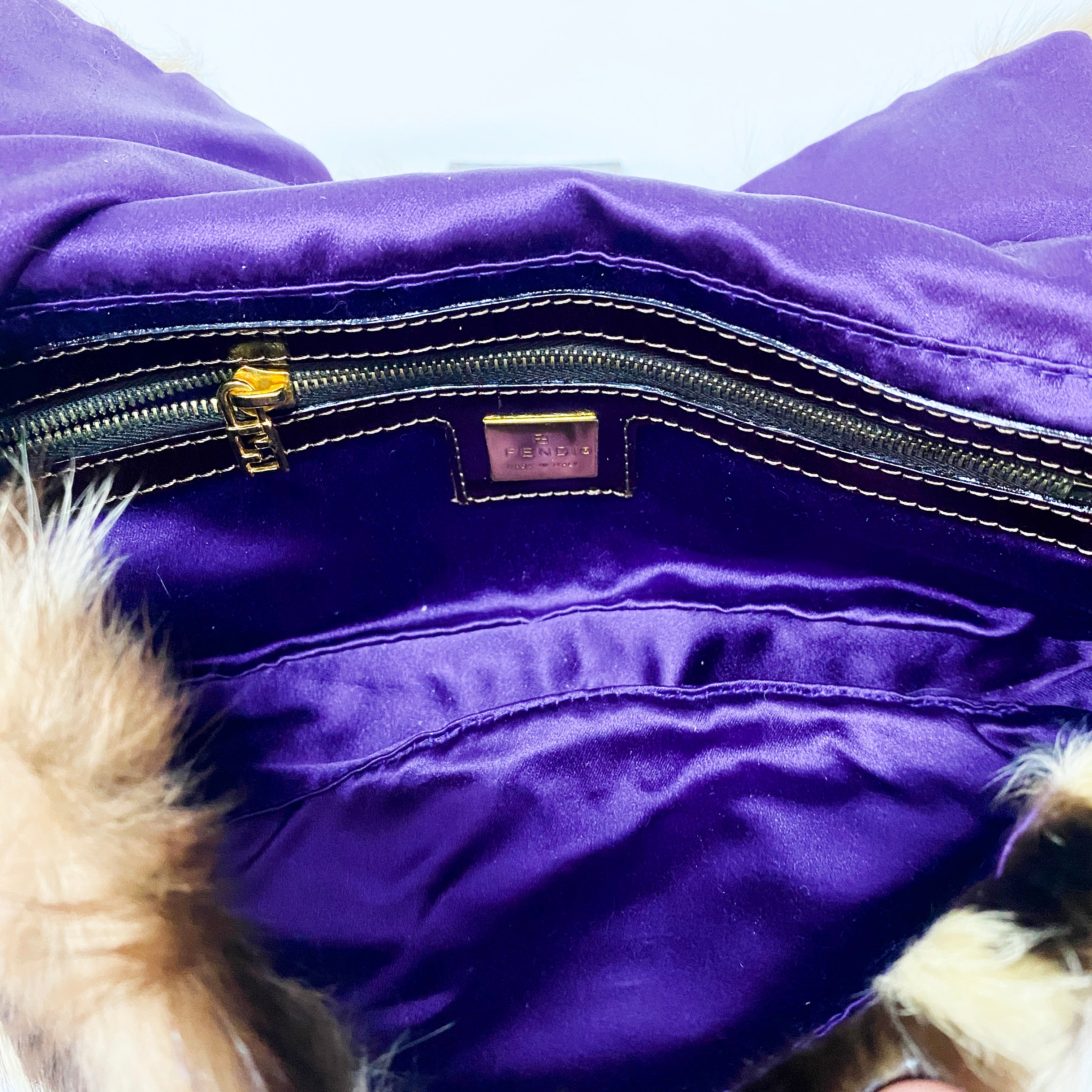 Baguette Zucchino Brown Fur & Coated Canvas Bag