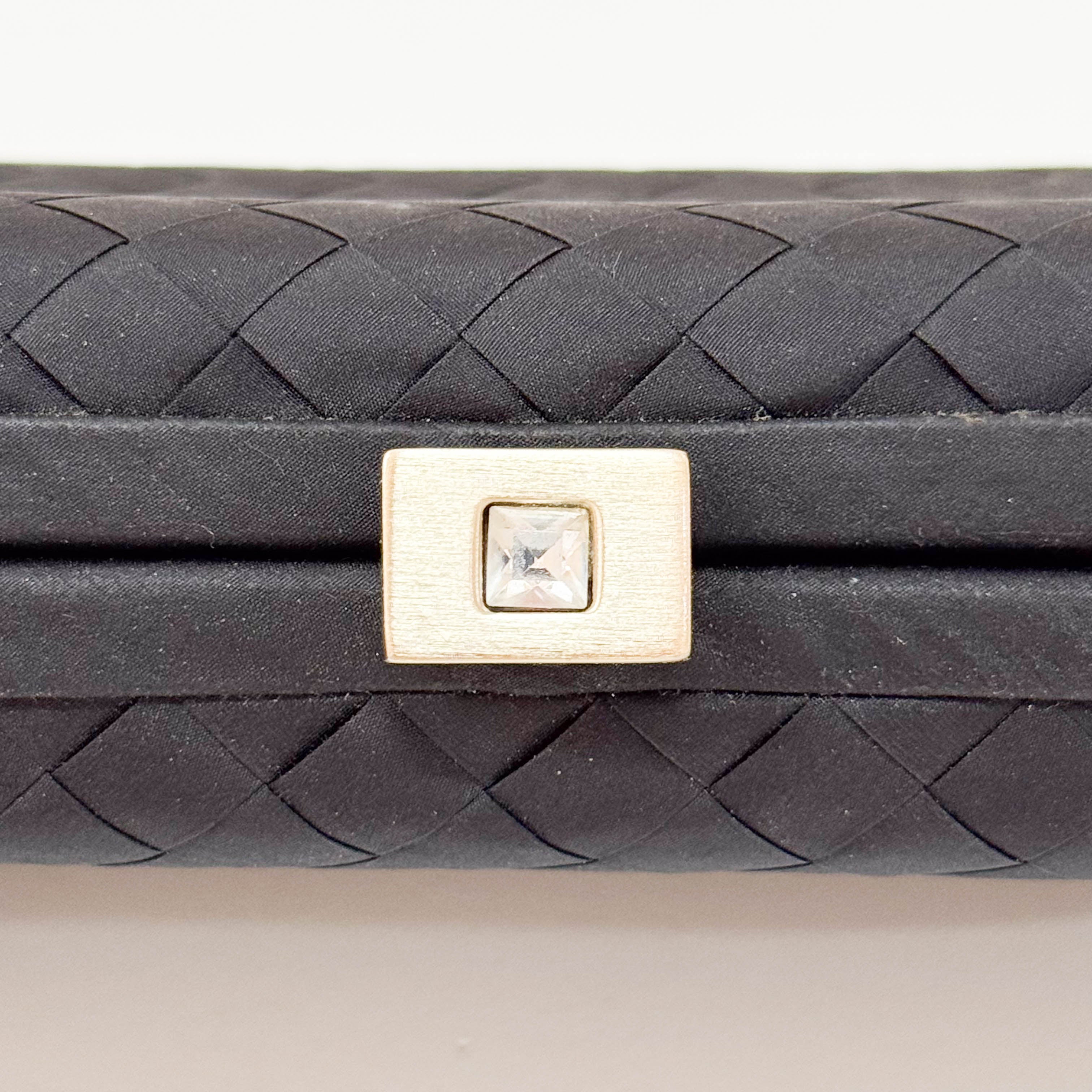 Black Satin Intrecciato Knot Long Clutch with Gold Chain