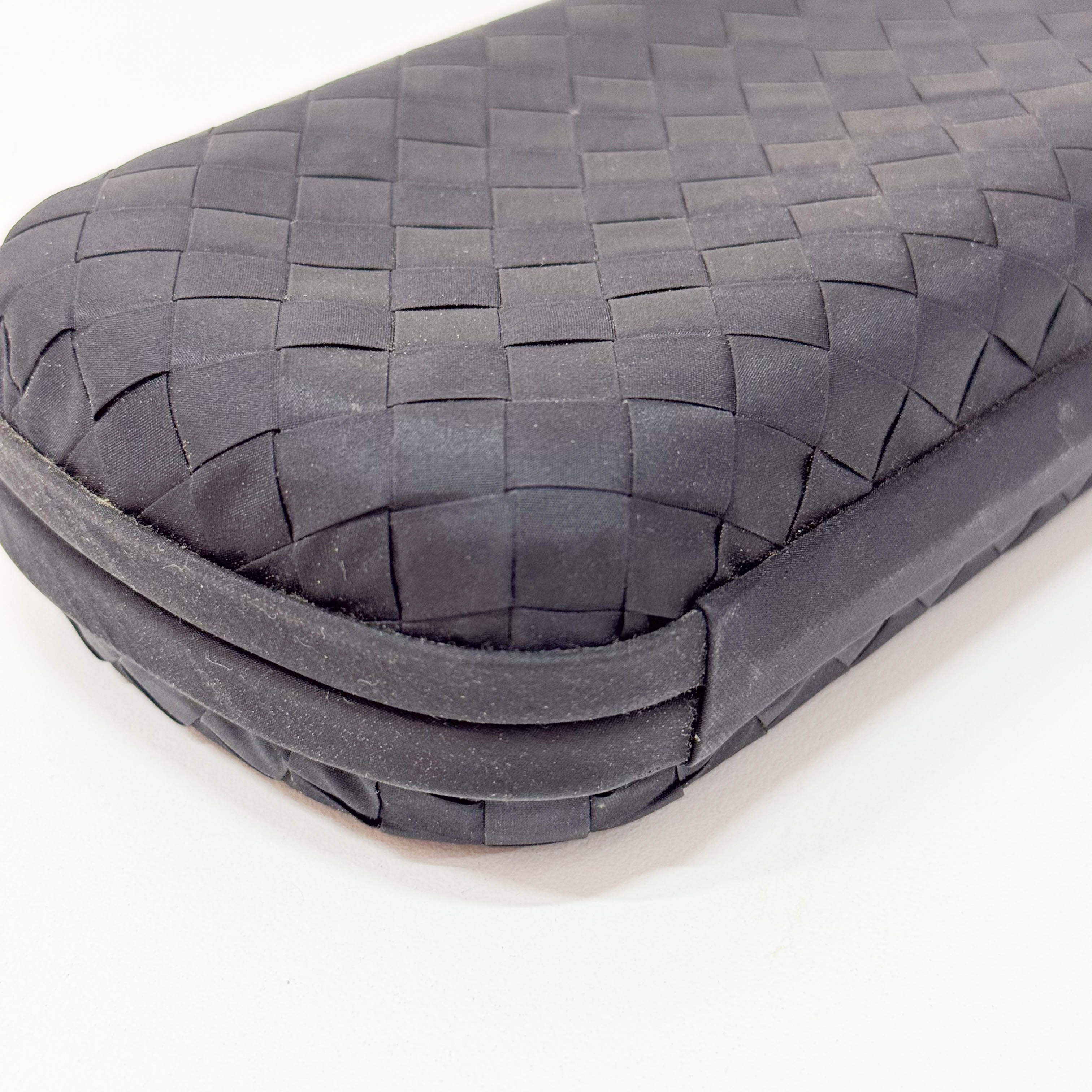 Black Satin Intrecciato Knot Long Clutch with Gold Chain