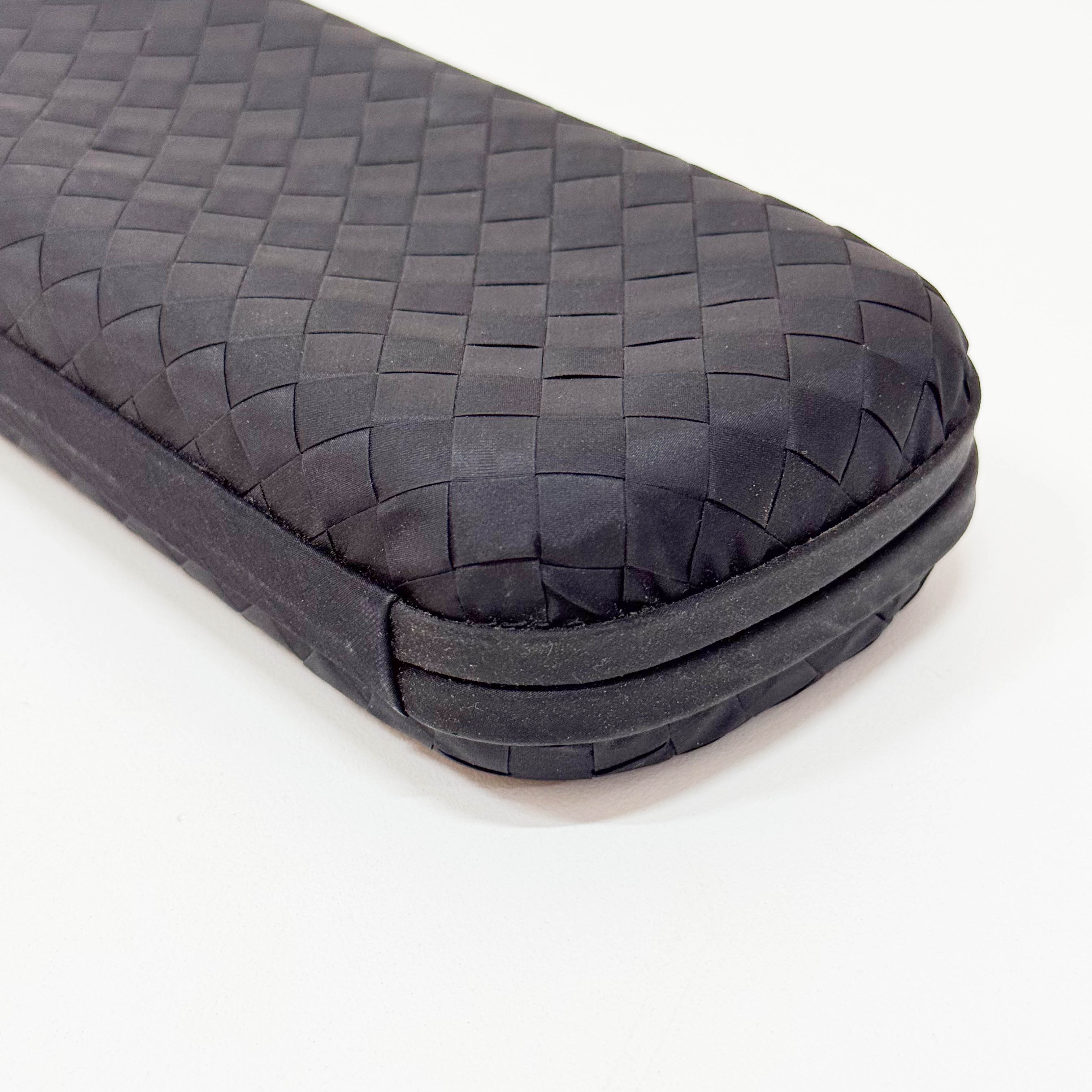 Black Satin Intrecciato Knot Long Clutch with Gold Chain