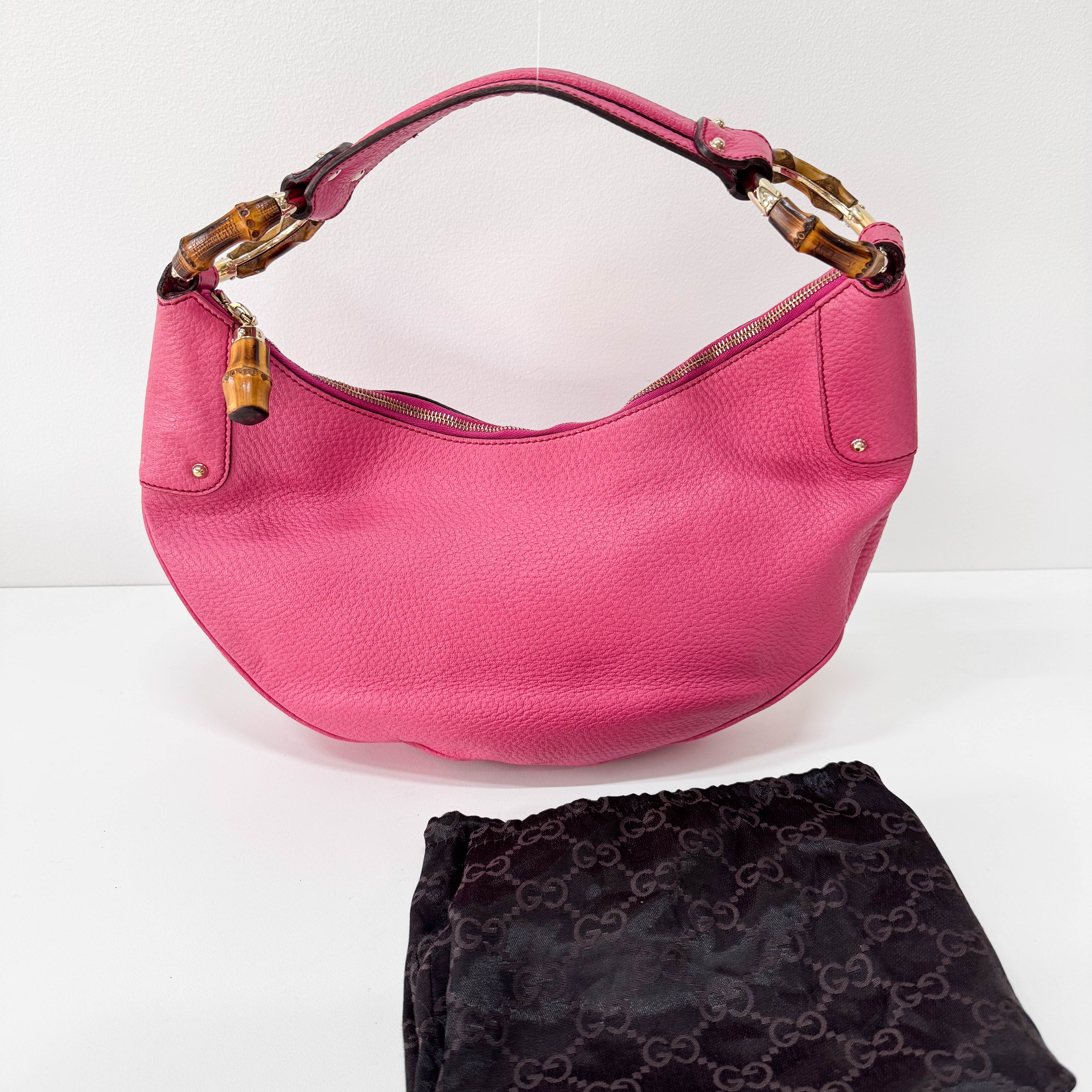 Bamboo Pink Leather Hobo Bag