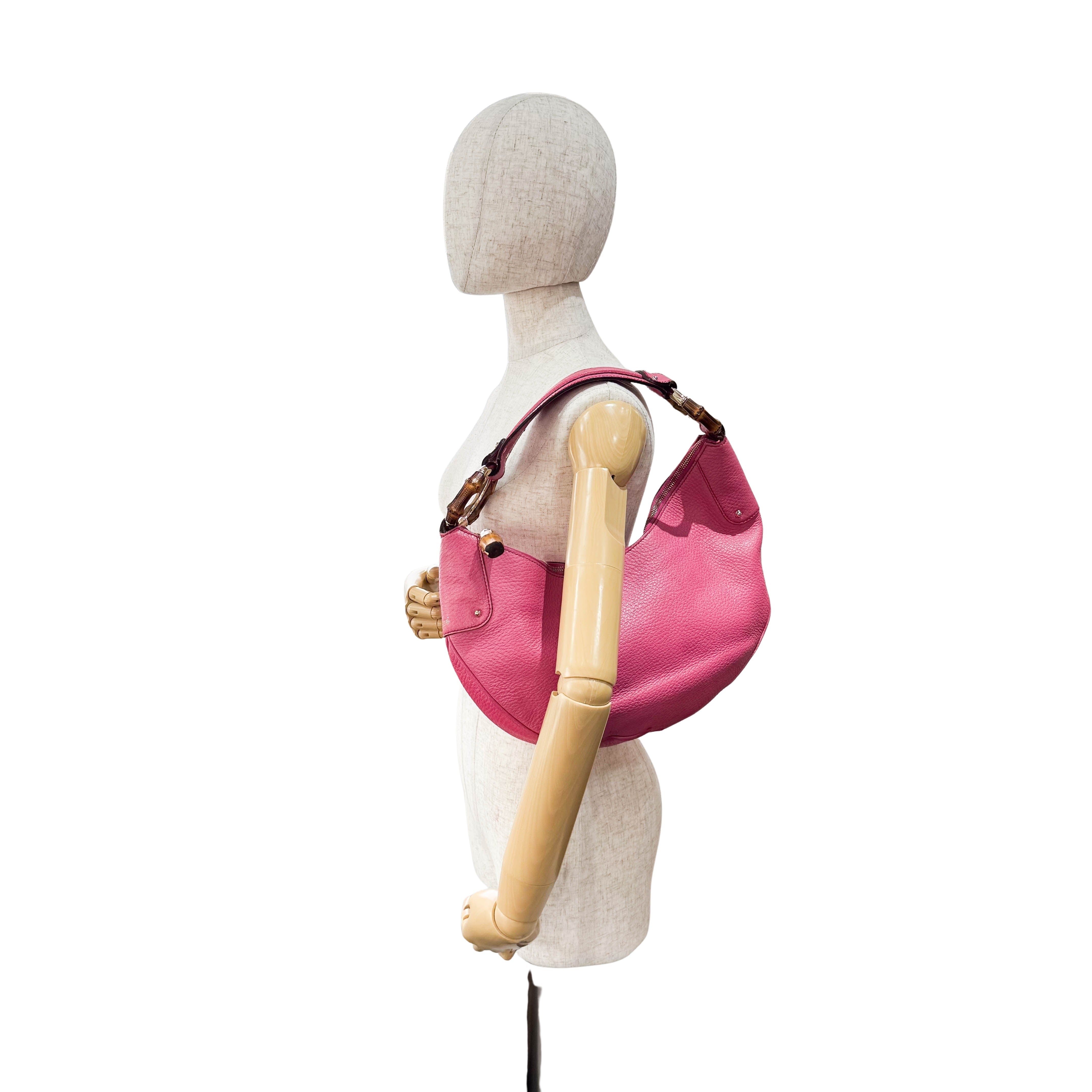 Bamboo Pink Leather Hobo Bag