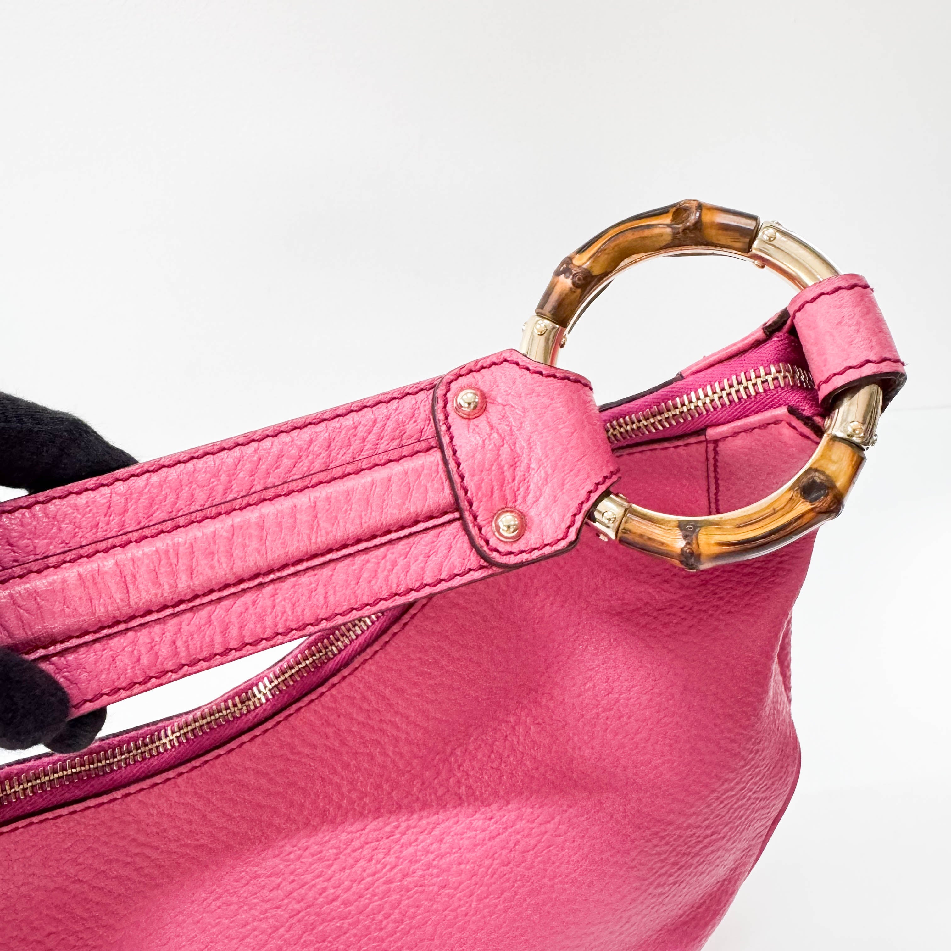 Bamboo Pink Leather Hobo Bag