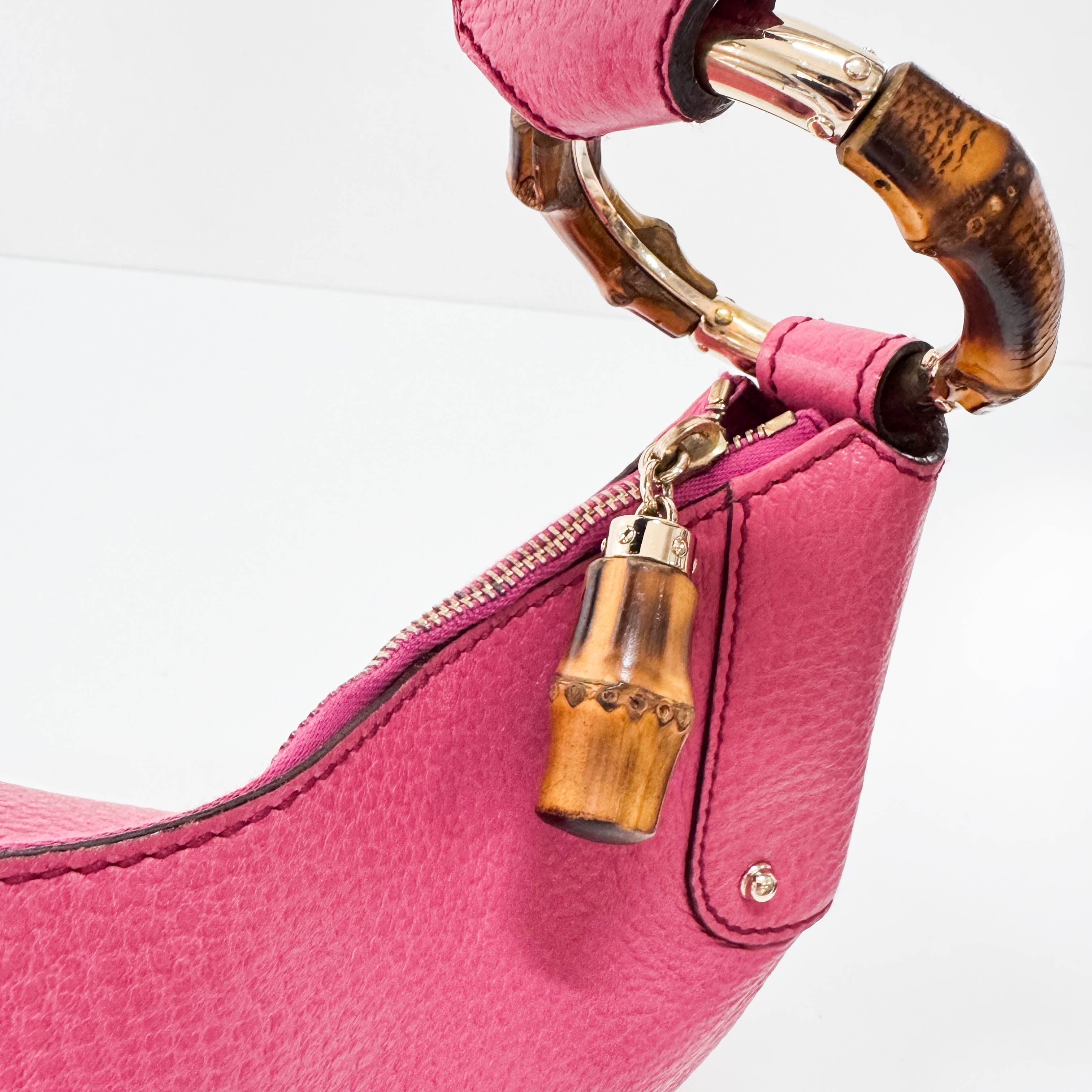 Bamboo Pink Leather Hobo Bag