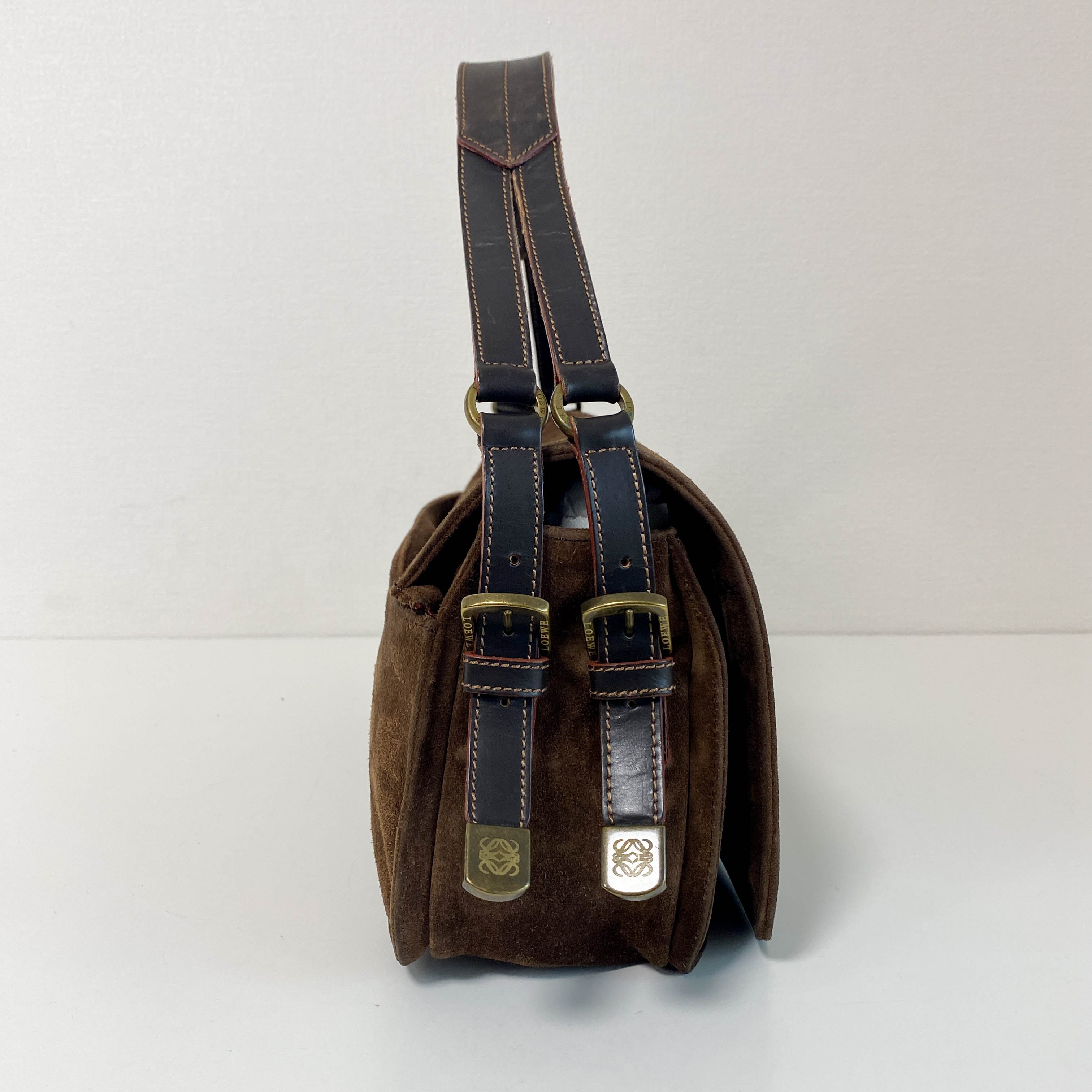 Anagram Brown Suede Shoulder Bag