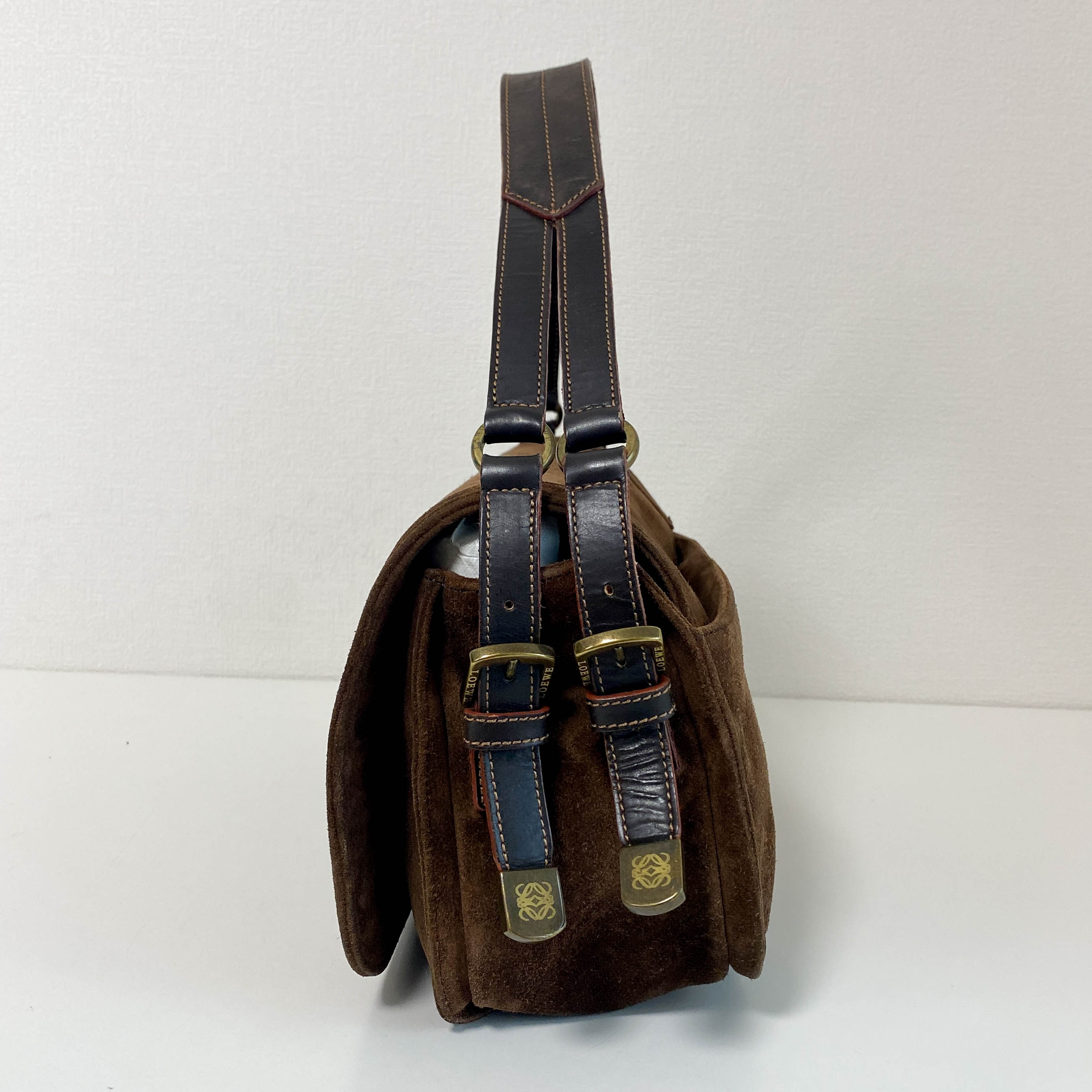 Anagram Brown Suede Shoulder Bag