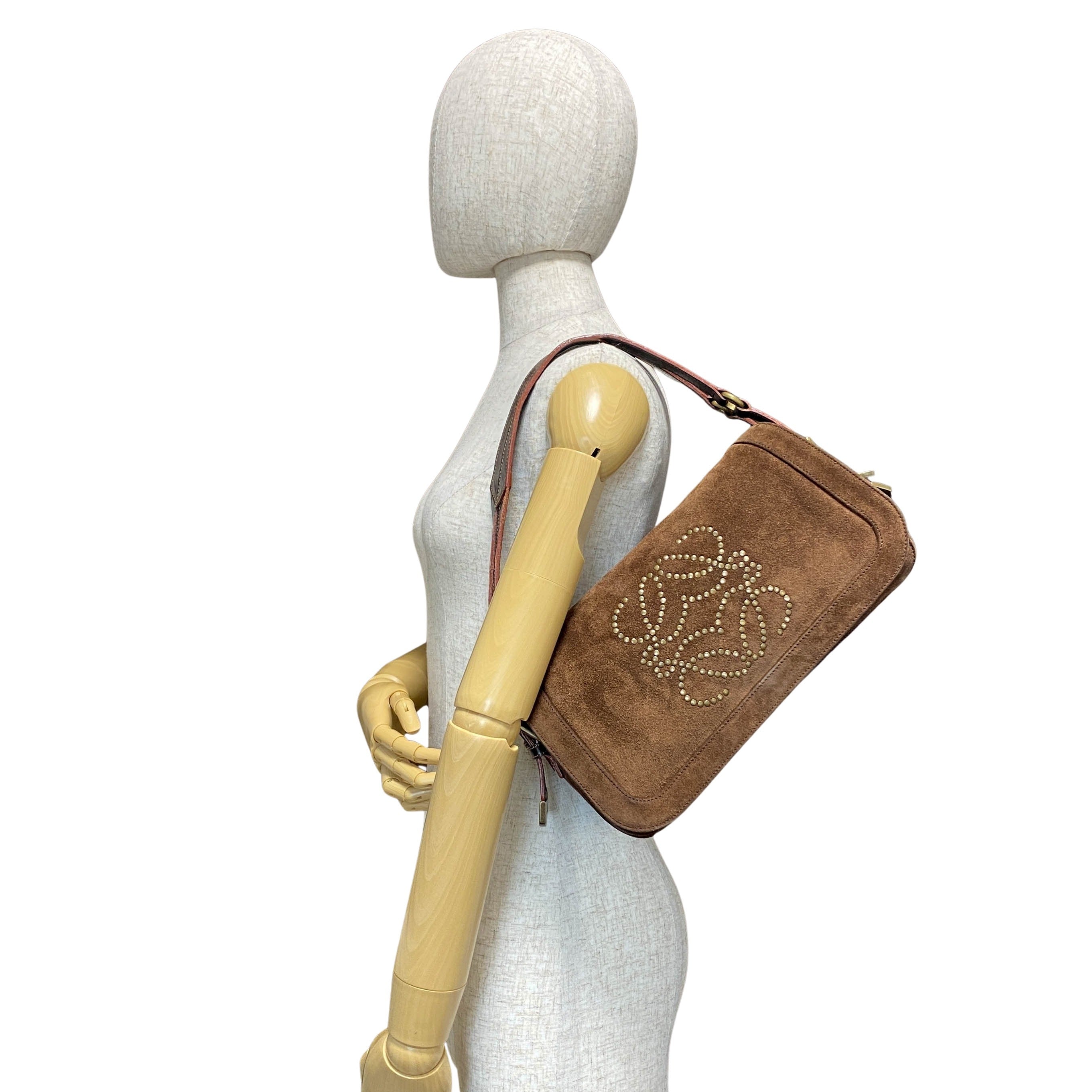 Anagram Brown Suede Shoulder Bag