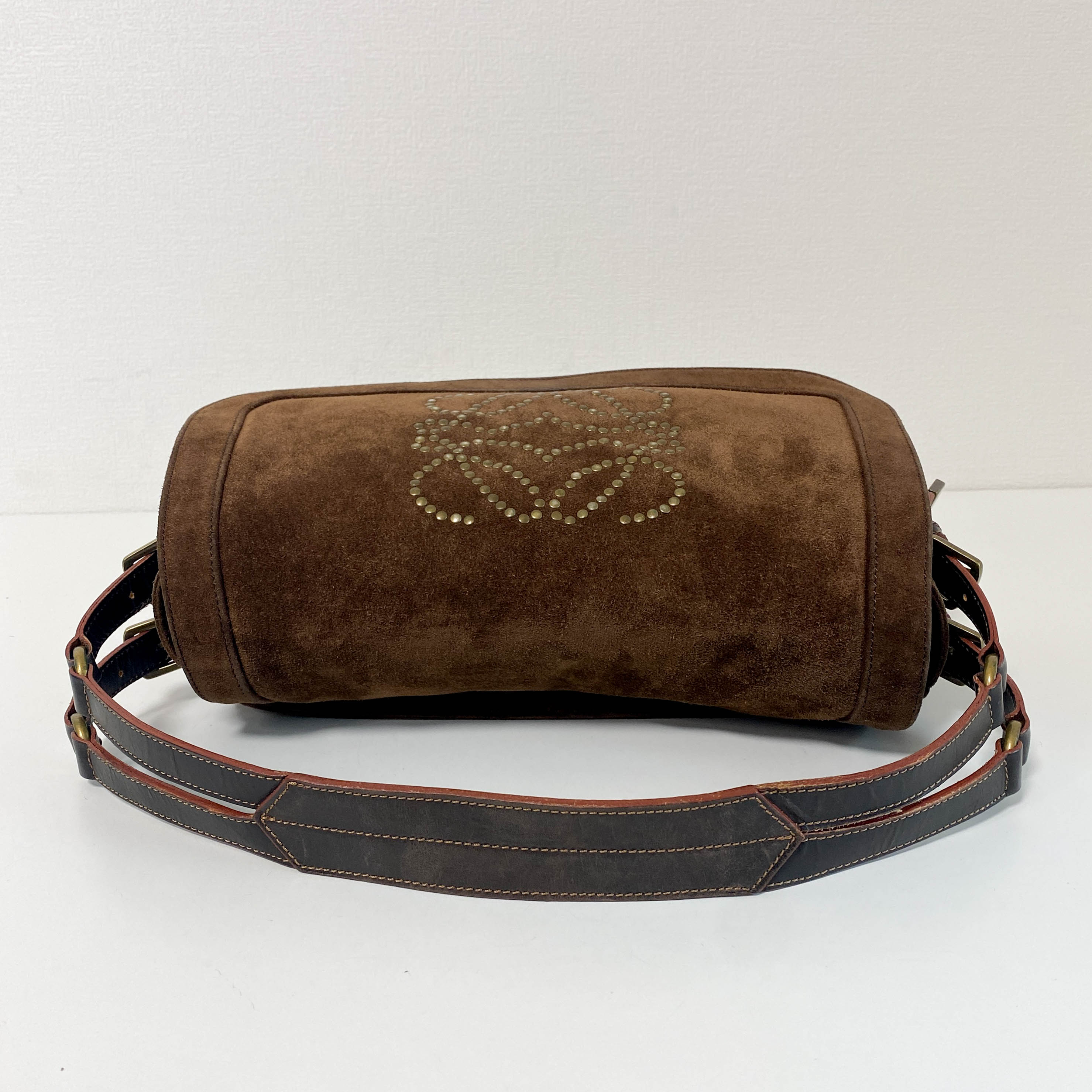 Anagram Brown Suede Shoulder Bag