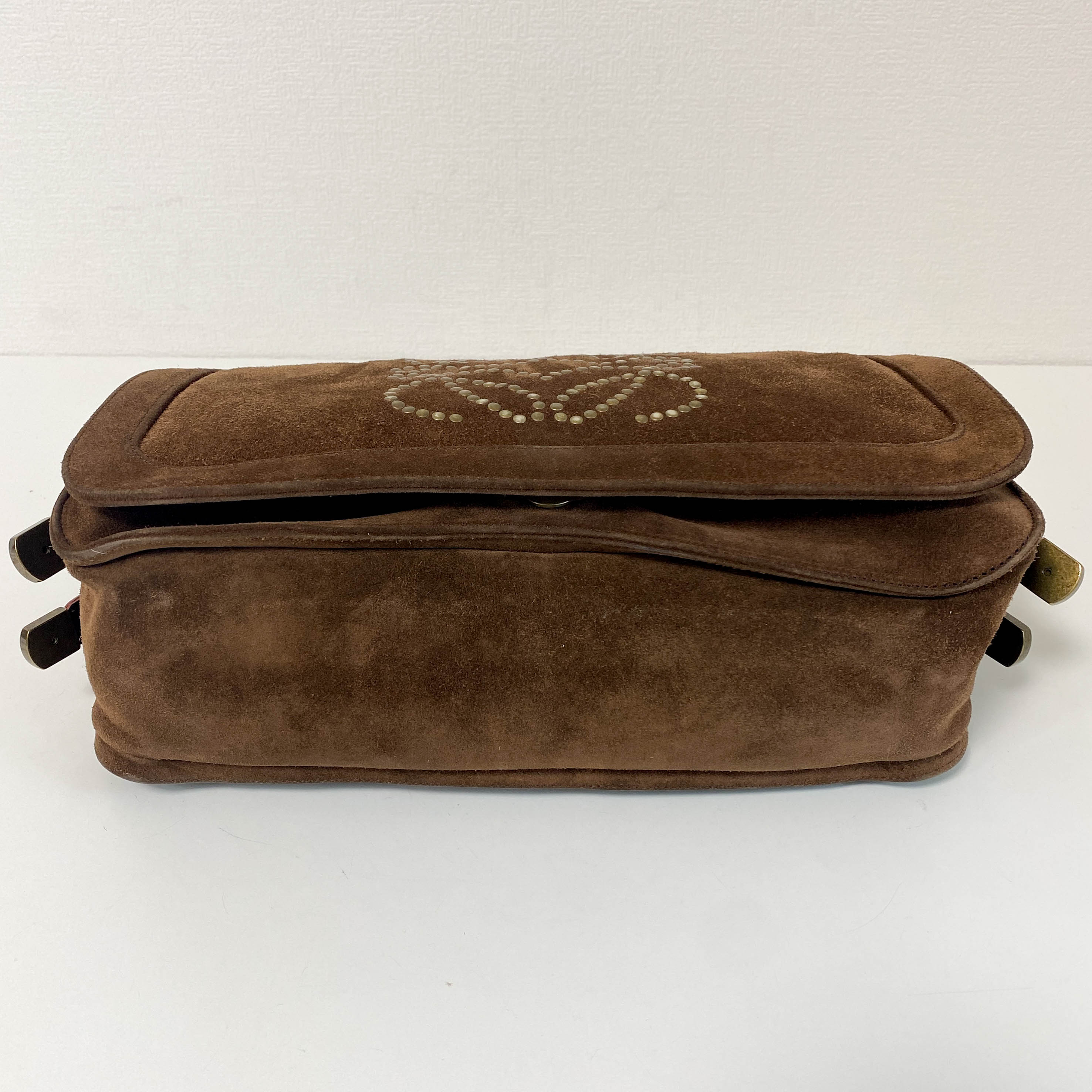 Anagram Brown Suede Shoulder Bag