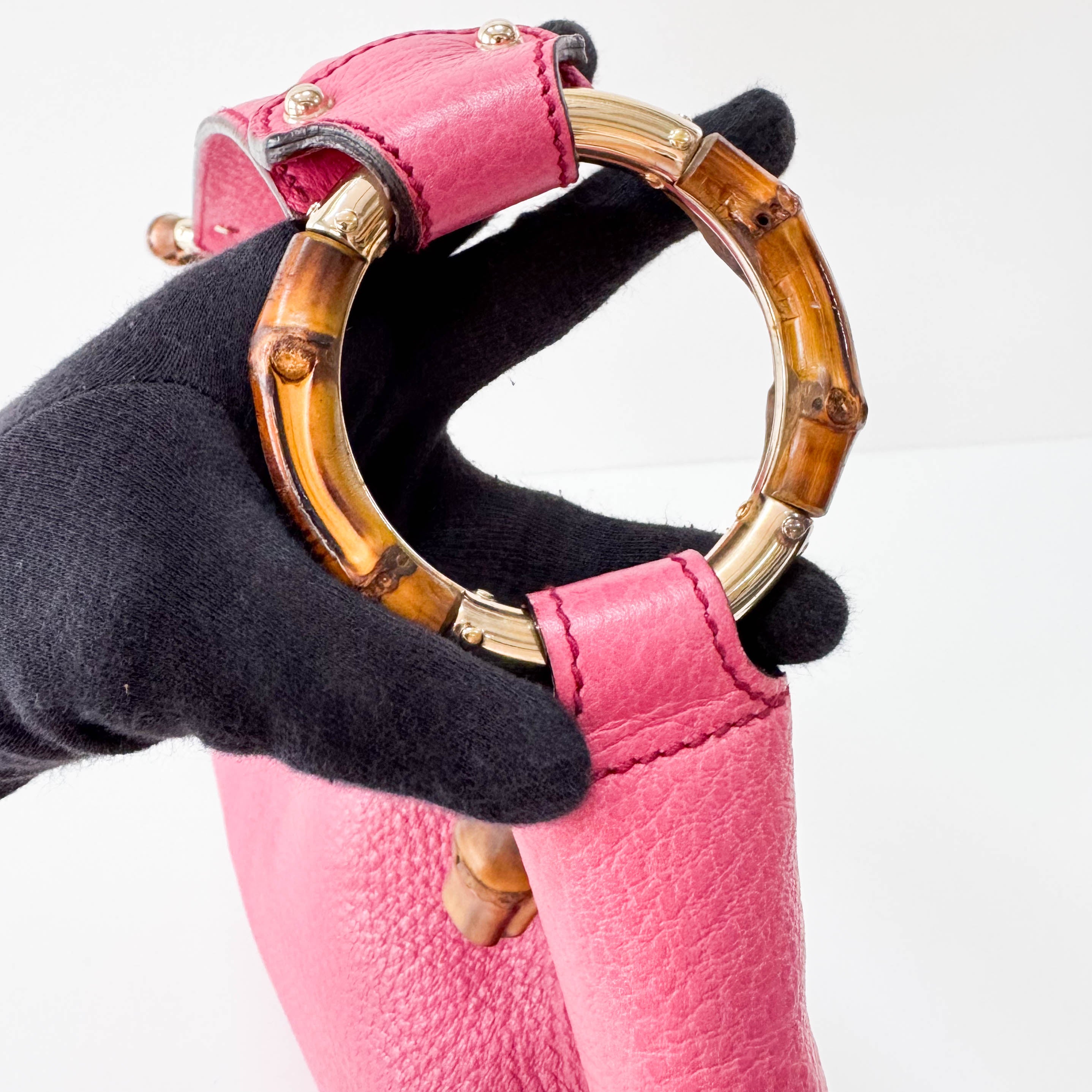 Bamboo Pink Leather Hobo Bag