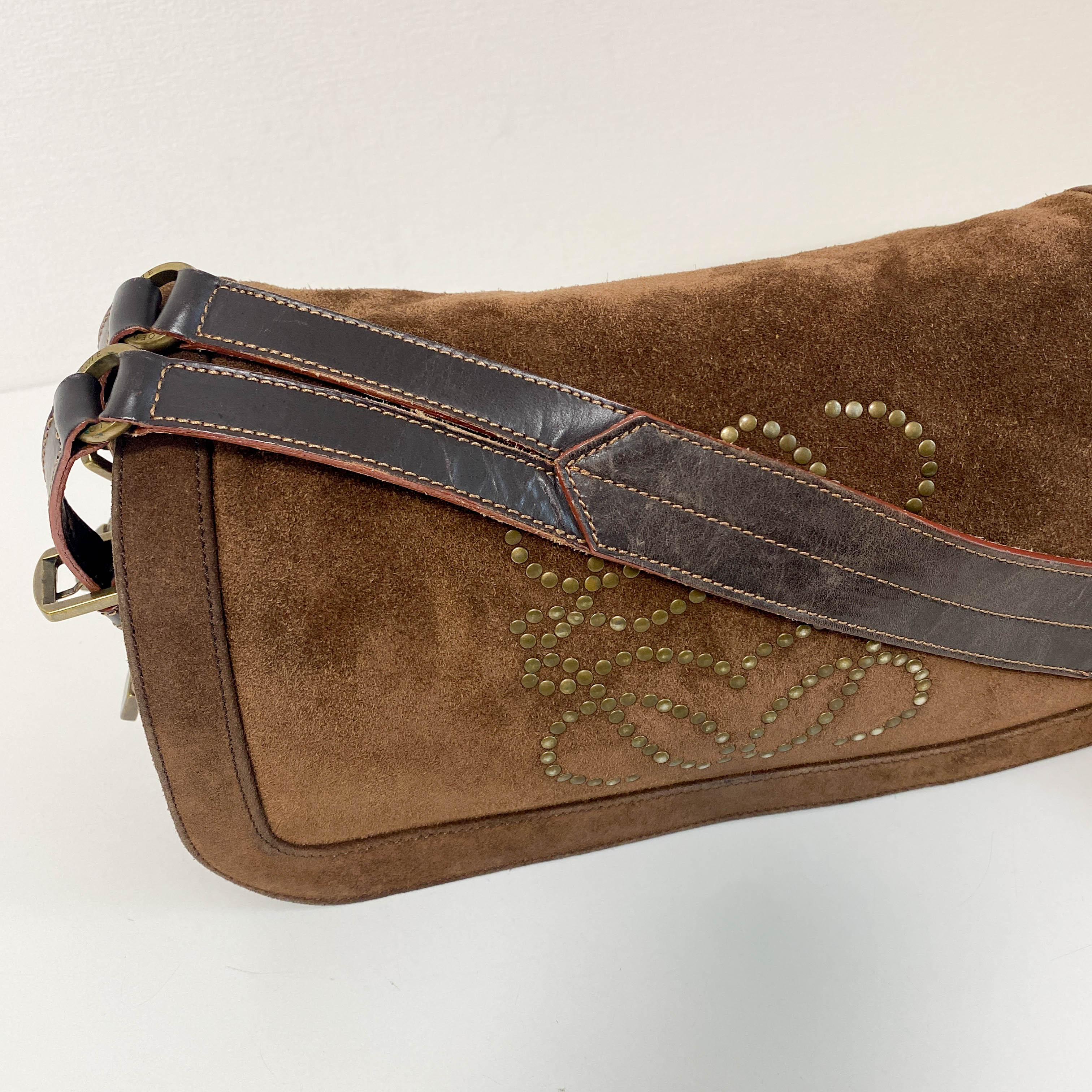Anagram Brown Suede Shoulder Bag