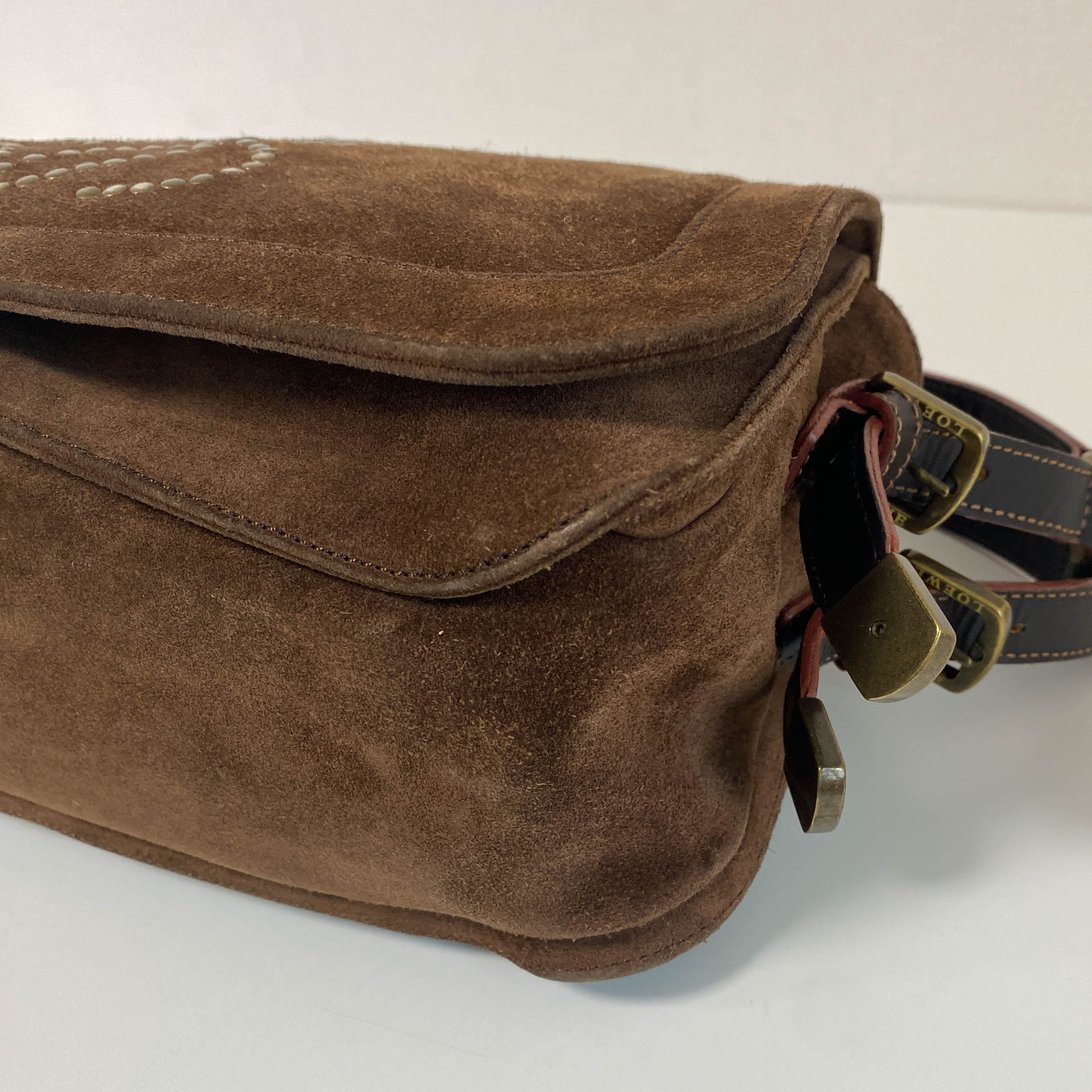 Anagram Brown Suede Shoulder Bag