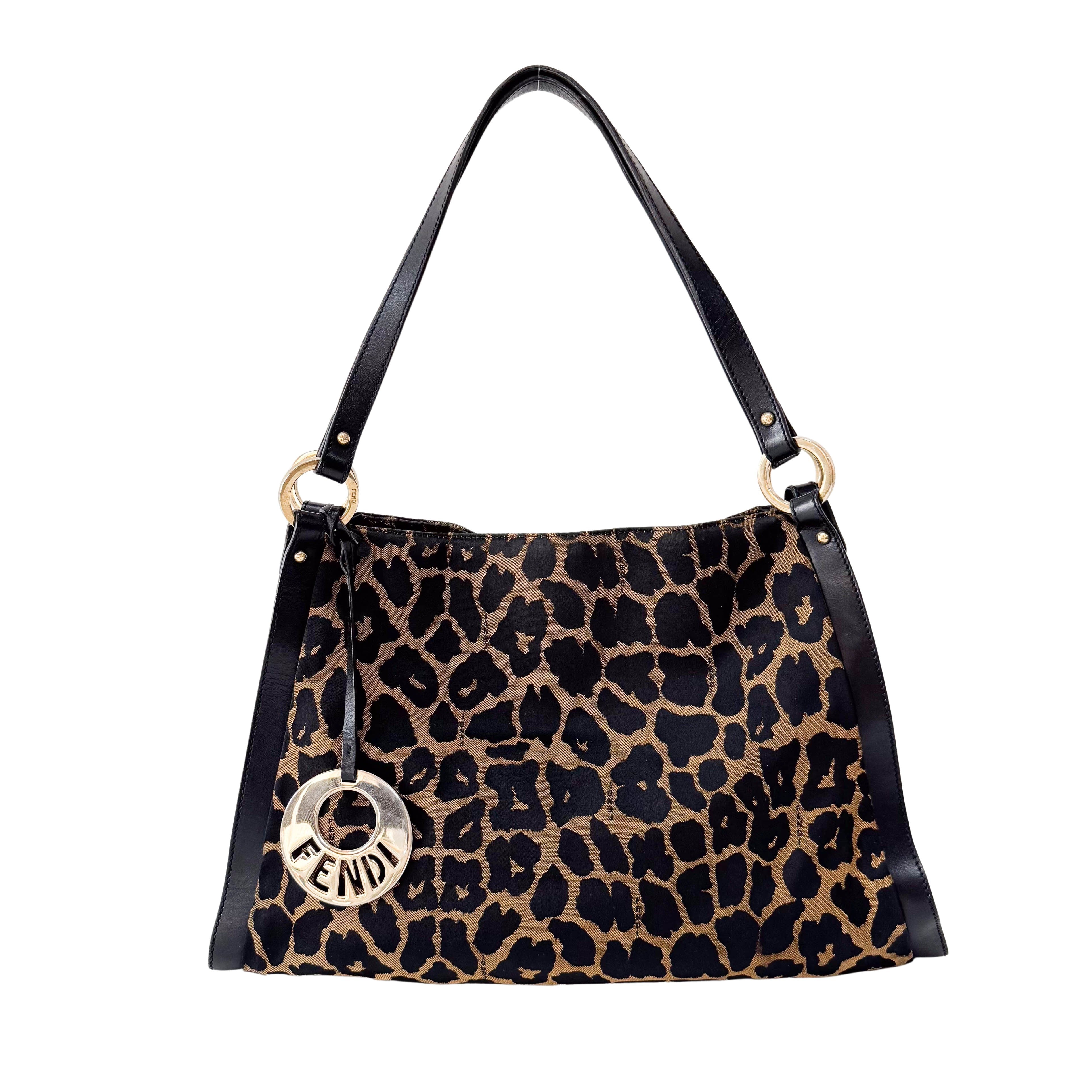 Leopard Print Canvas Shoulder Bag