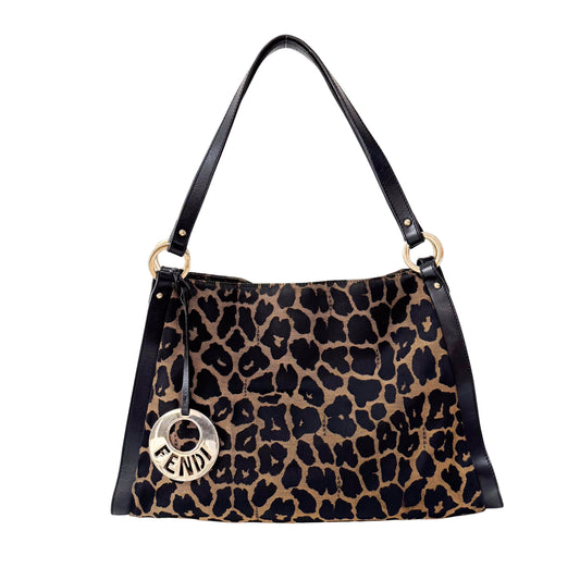 Leopard Print Canvas Shoulder Bag