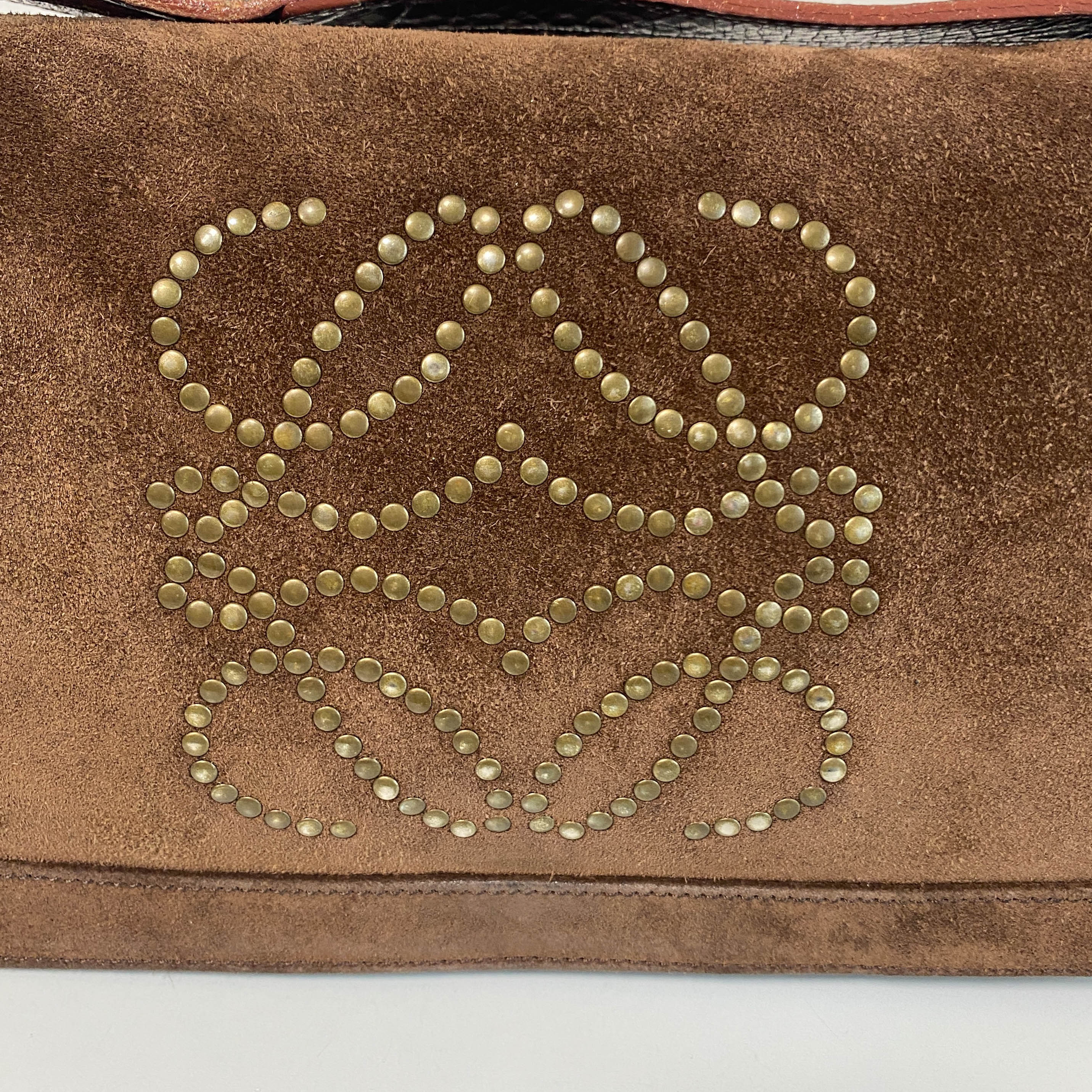 Anagram Brown Suede Shoulder Bag