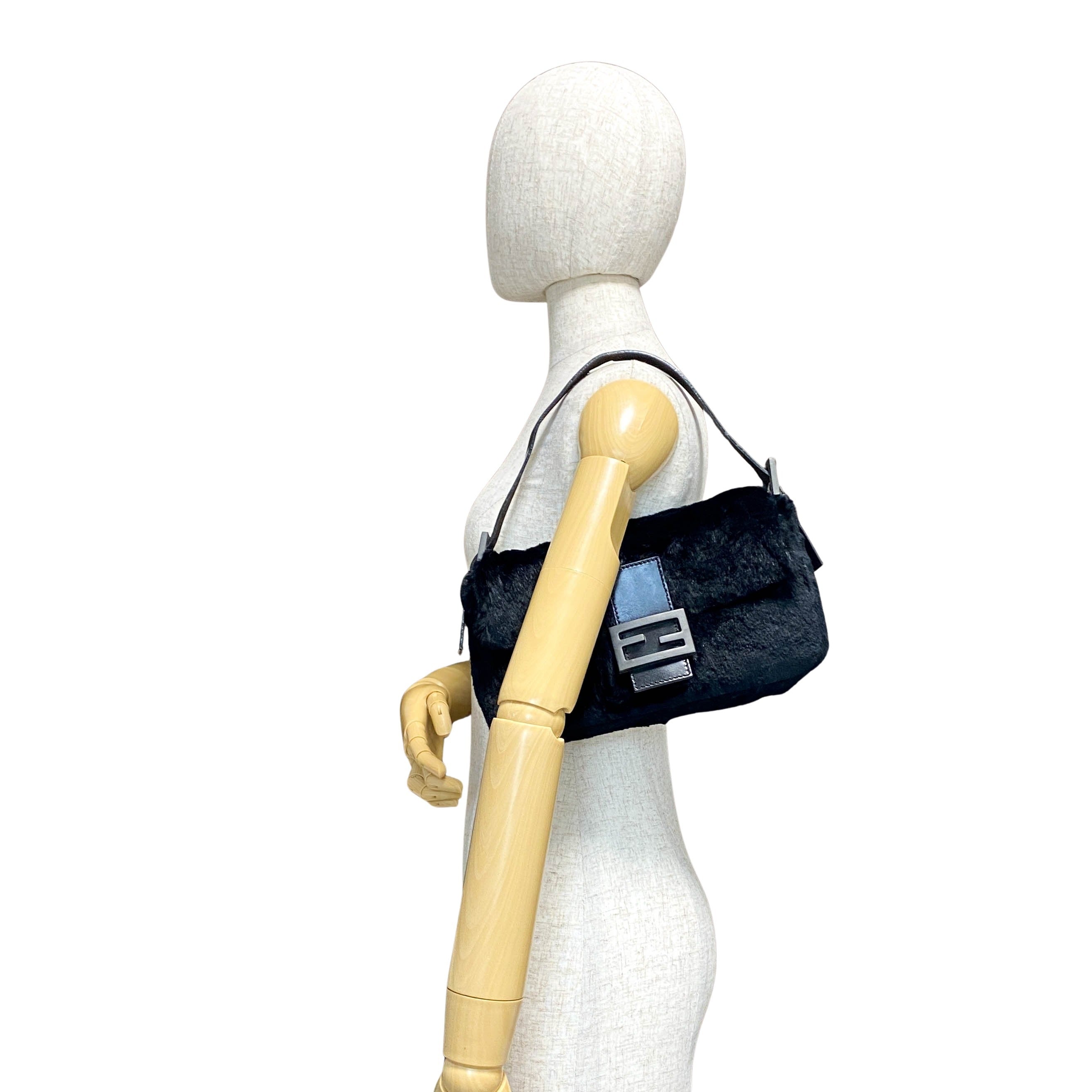 Baguette Black Fur Shoulder Bag