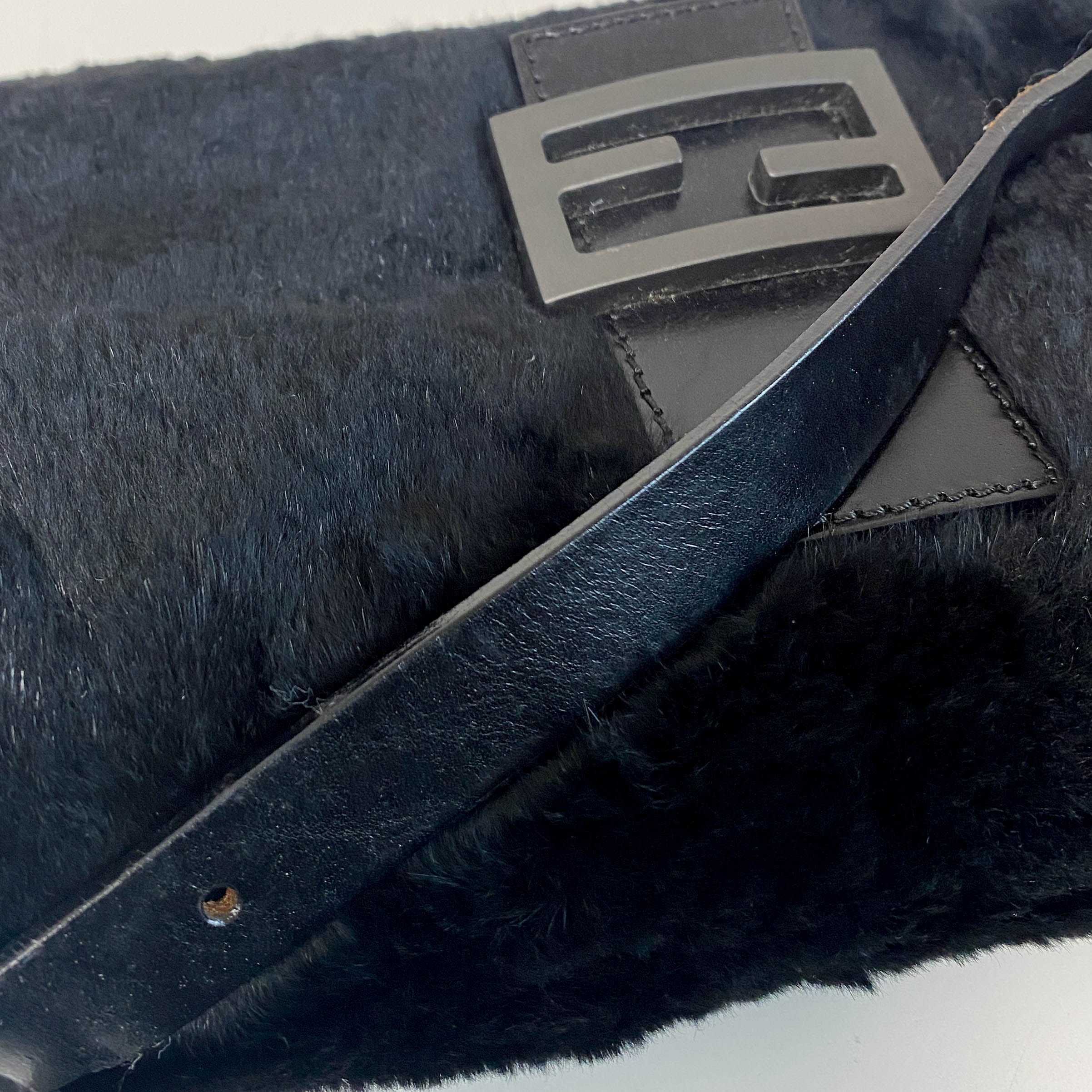 Baguette Black Fur Shoulder Bag