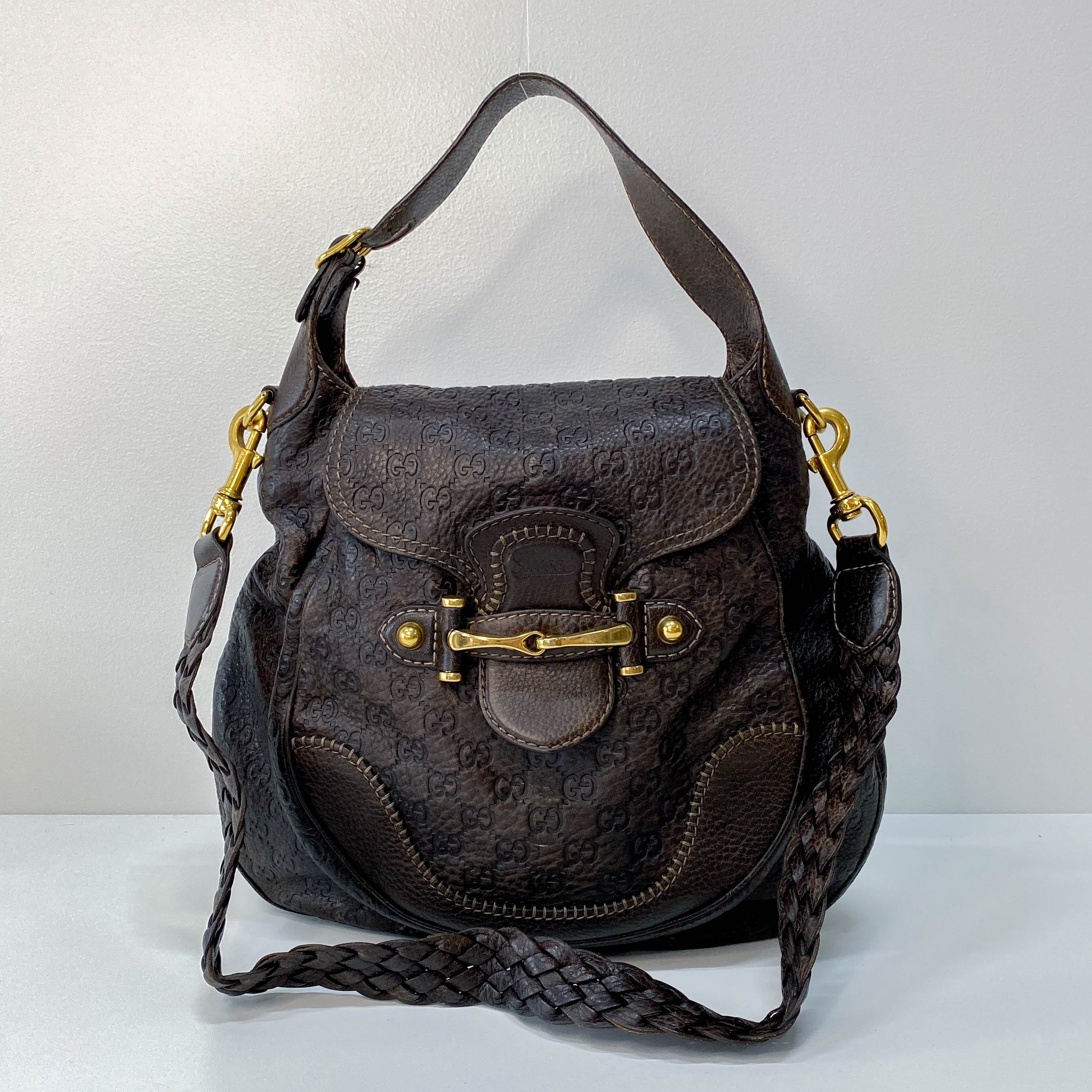 Horsebit Brown GG Canvas Leather Shoulder Bag