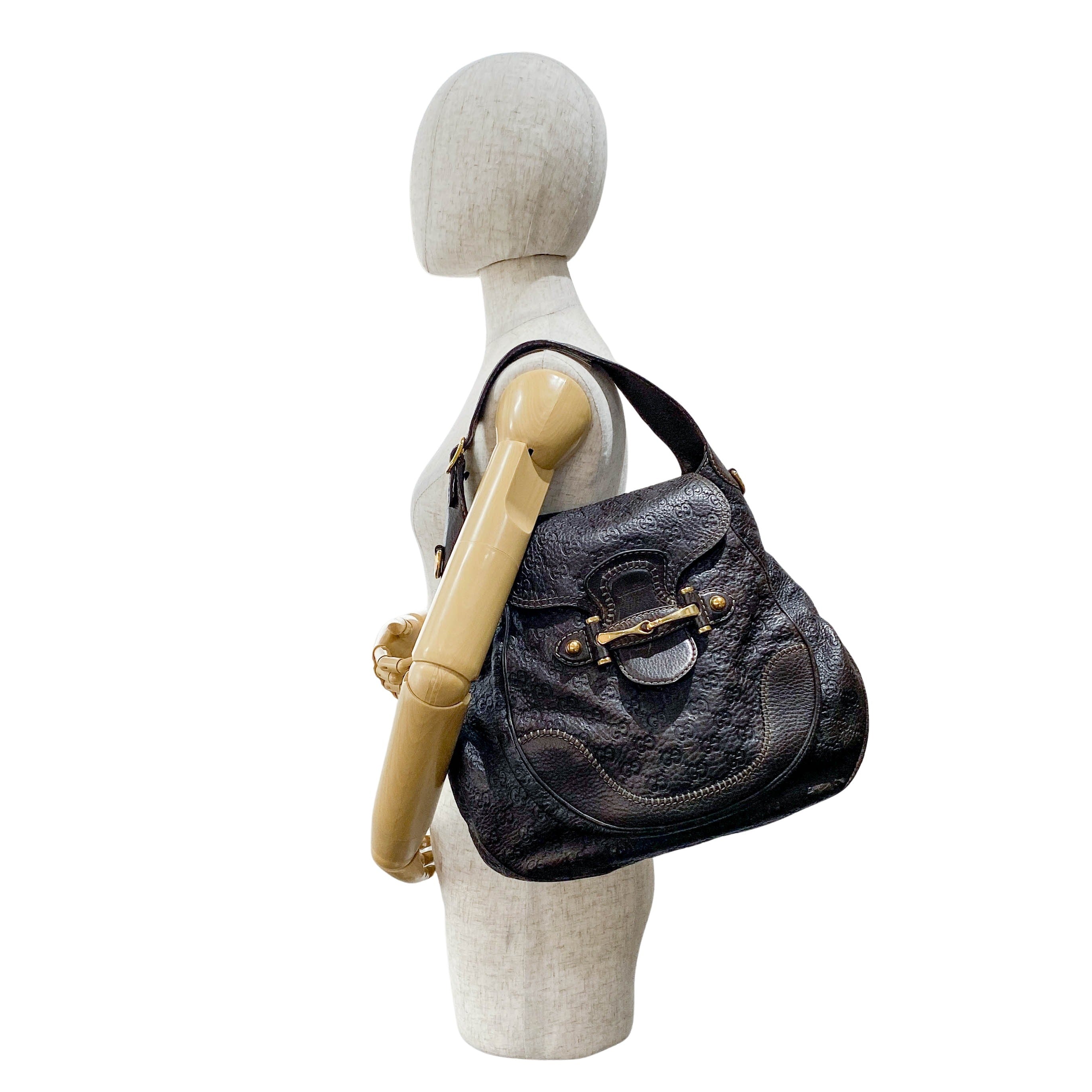 Horsebit Brown GG Canvas Leather Shoulder Bag