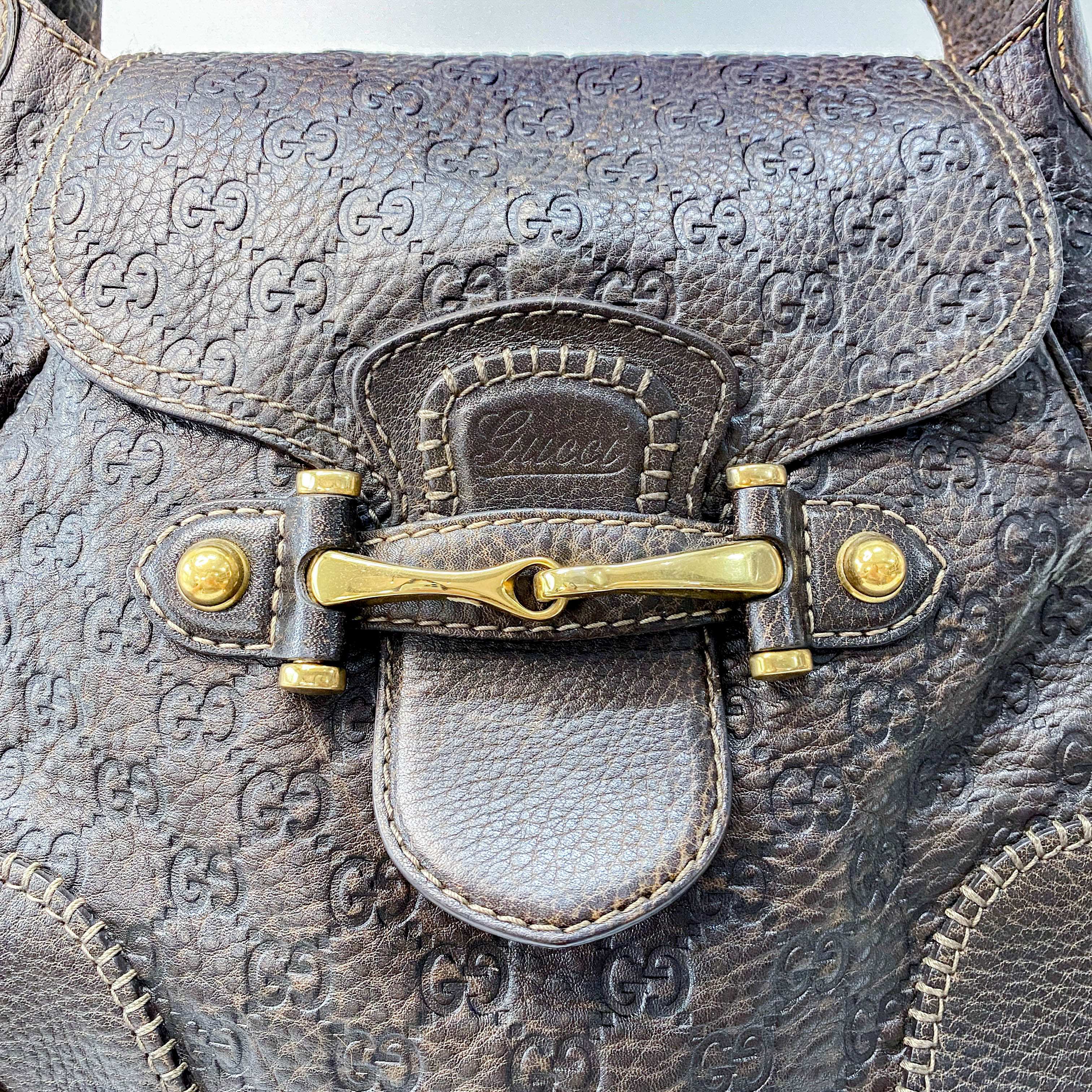 Horsebit Brown GG Canvas Leather Shoulder Bag