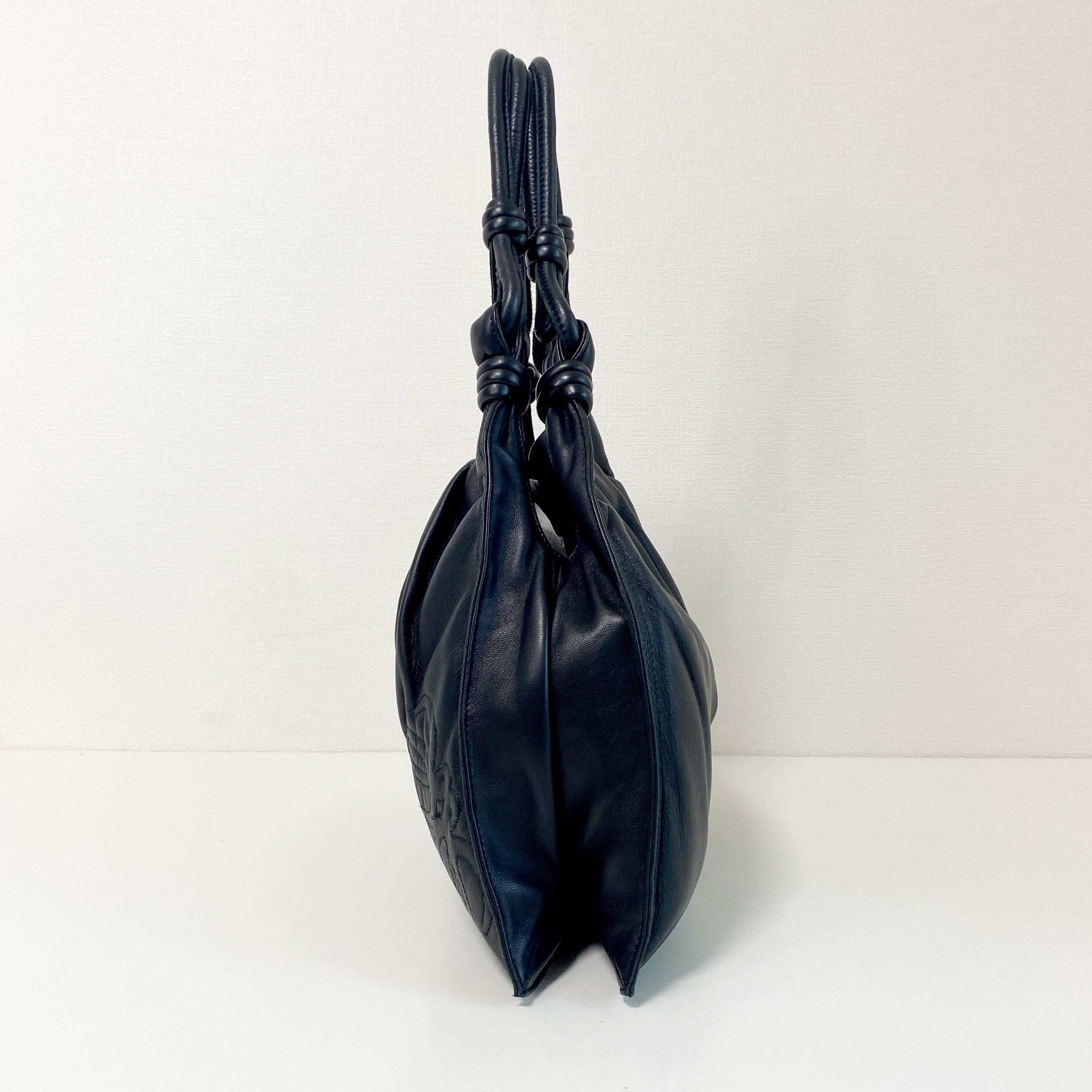 Black Nappa Leather Hobo Shoulder Bag