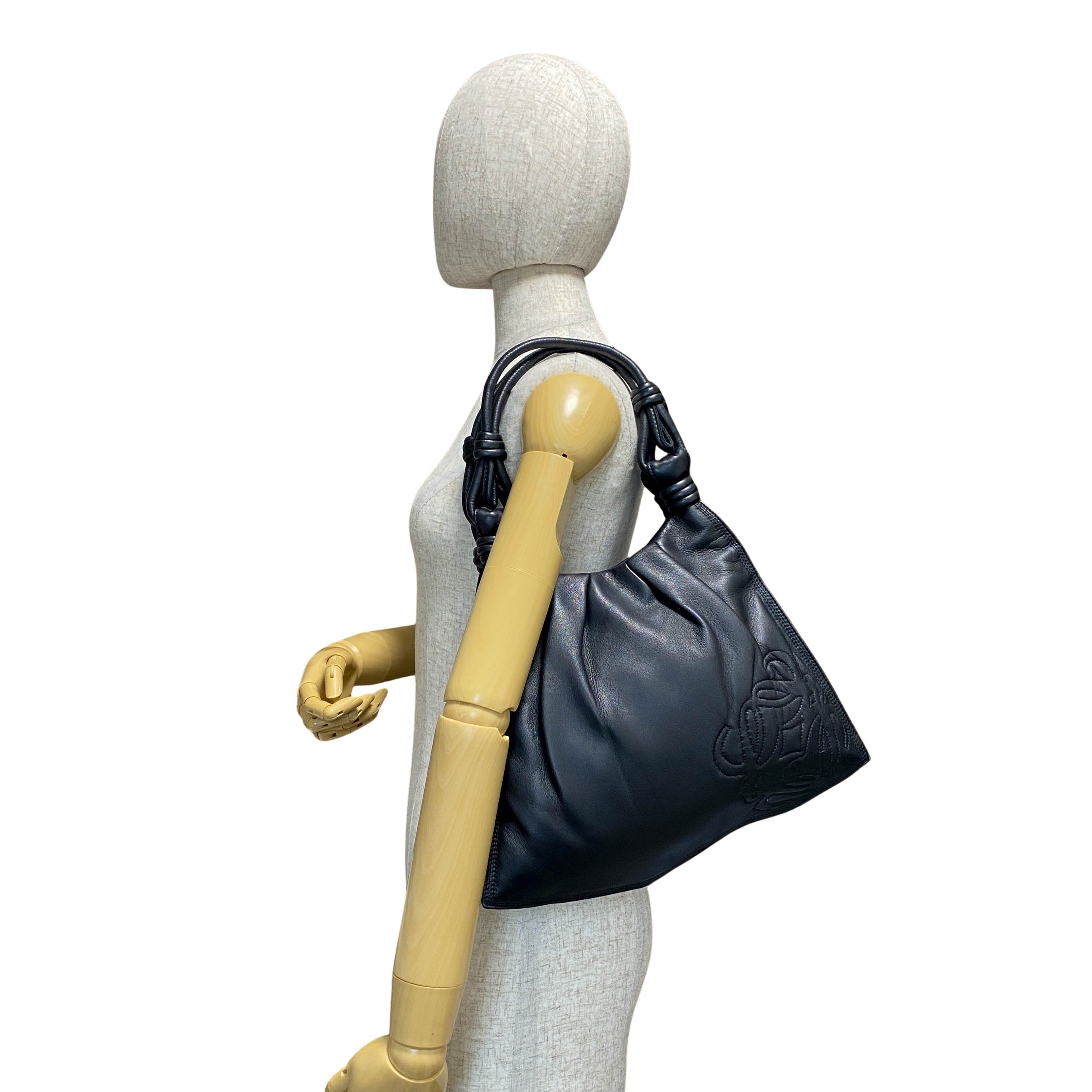 Black Nappa Leather Hobo Shoulder Bag