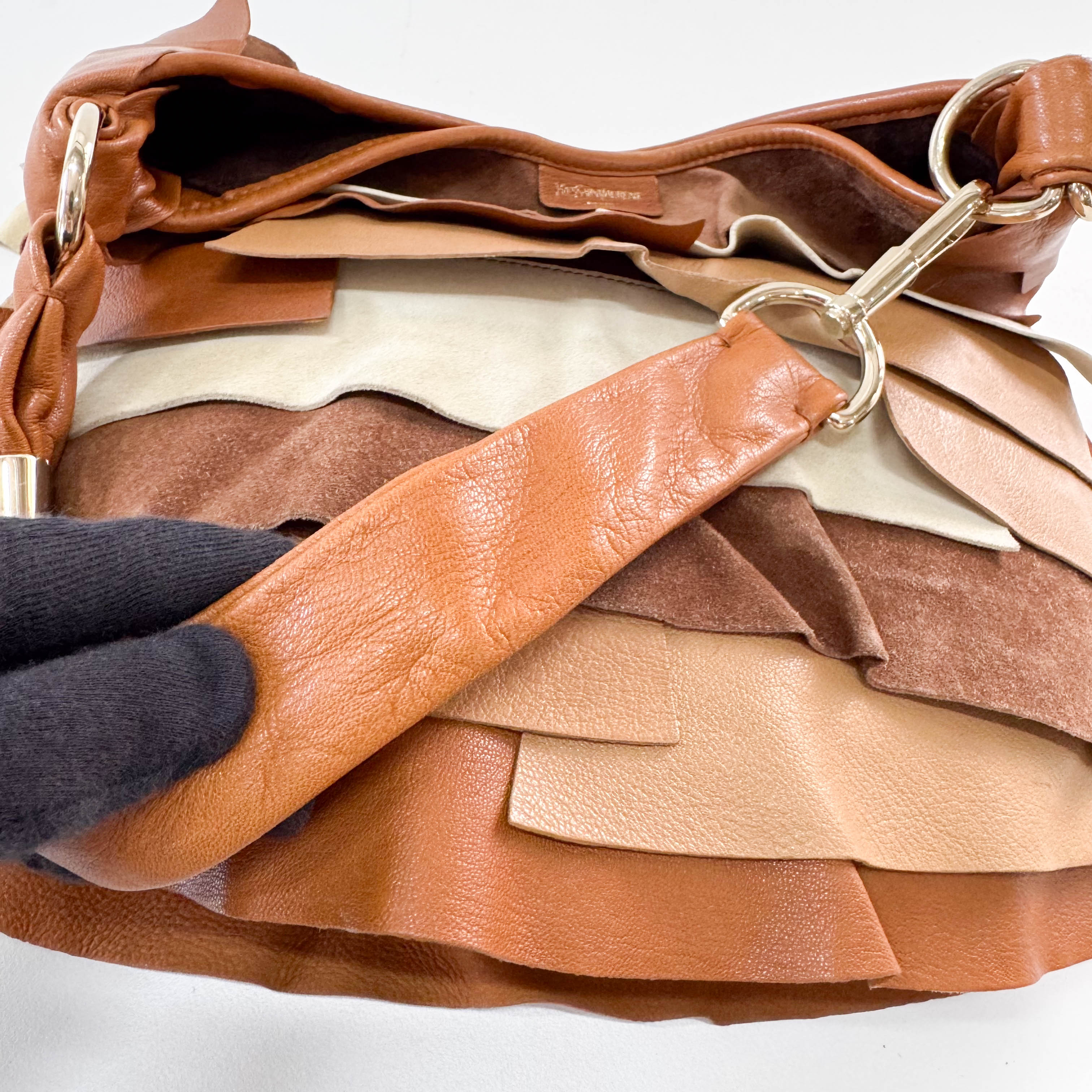 Vintage Brown Mix Leather Shoulder Bag