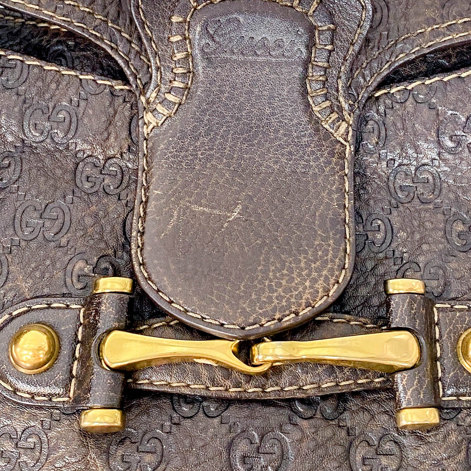 Horsebit Brown GG Canvas Leather Shoulder Bag