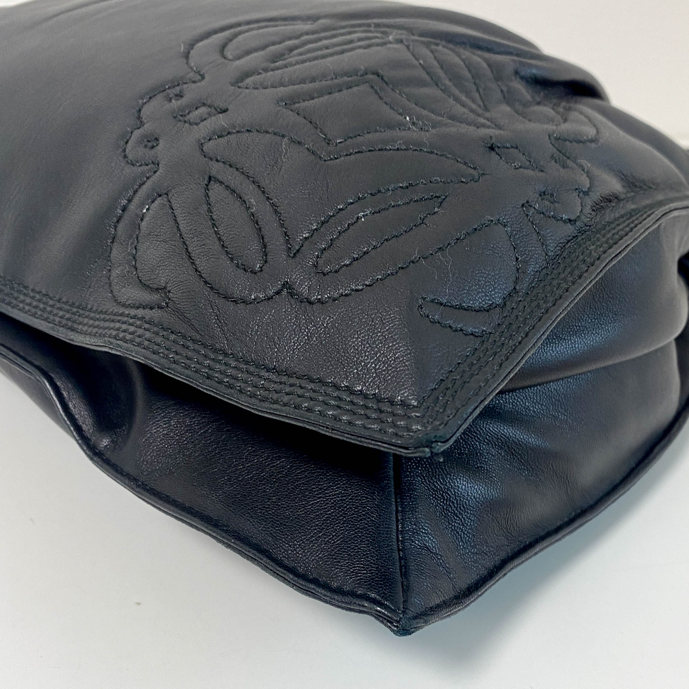 Black Nappa Leather Hobo Shoulder Bag