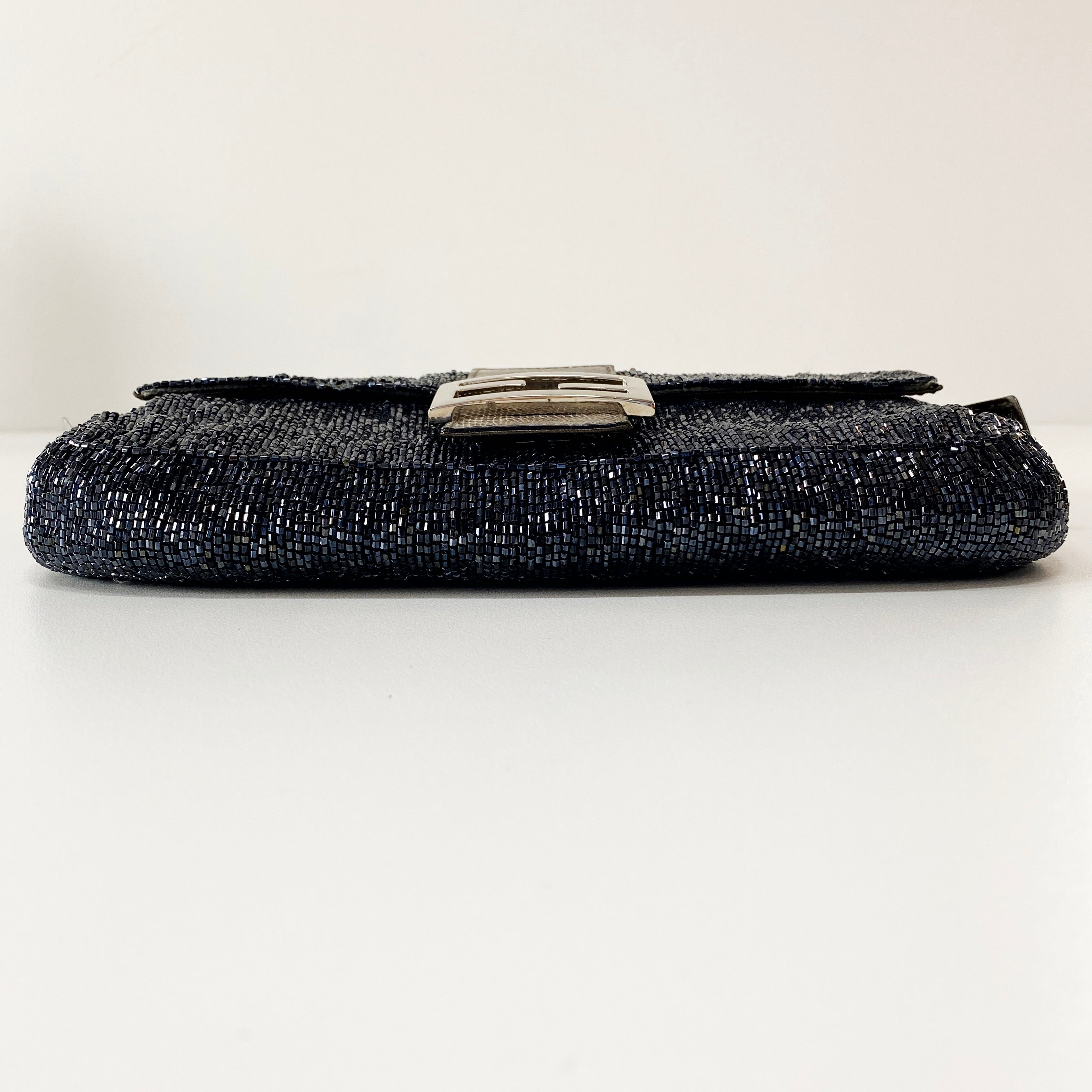 Baguette Silver Beaded & Croc Leather Shoulder Bag