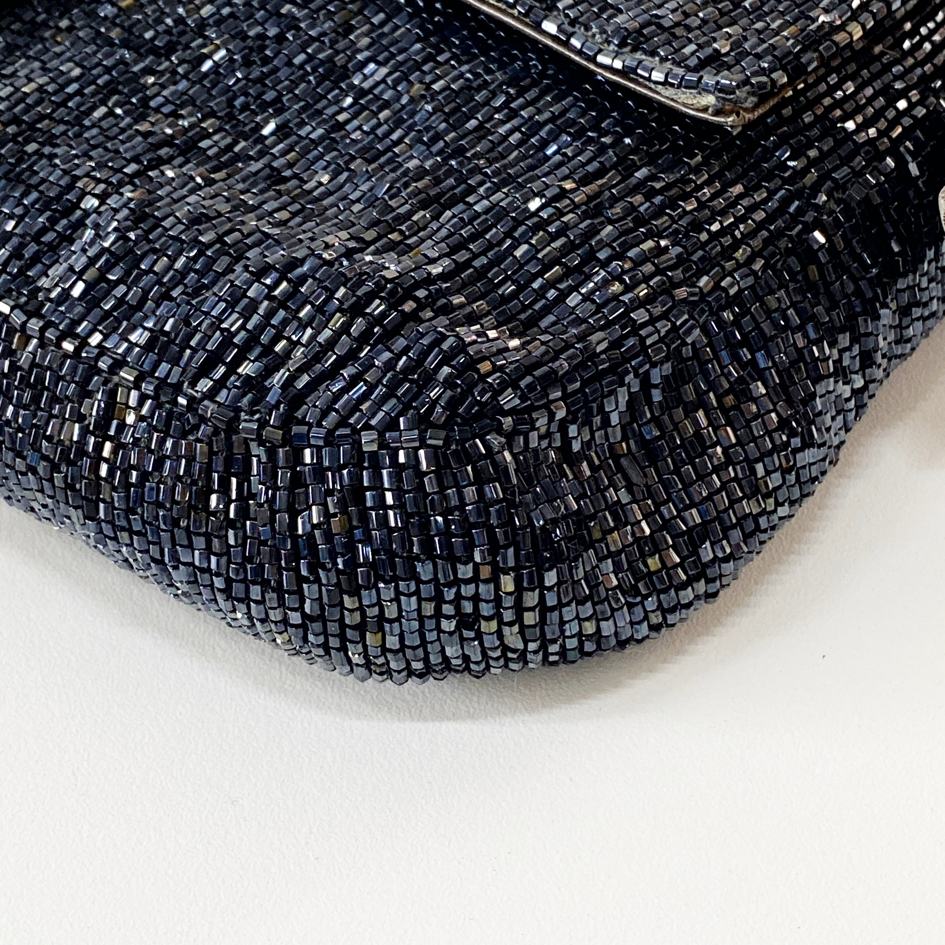 Baguette Silver Beaded & Croc Leather Shoulder Bag