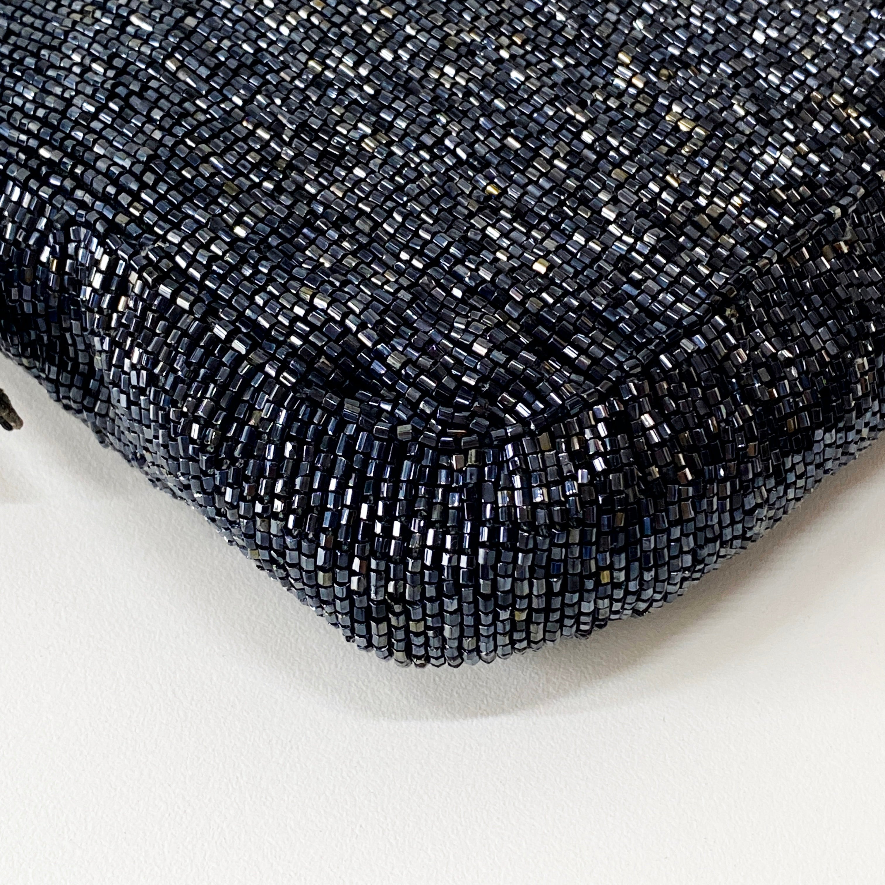 Baguette Silver Beaded & Croc Leather Shoulder Bag