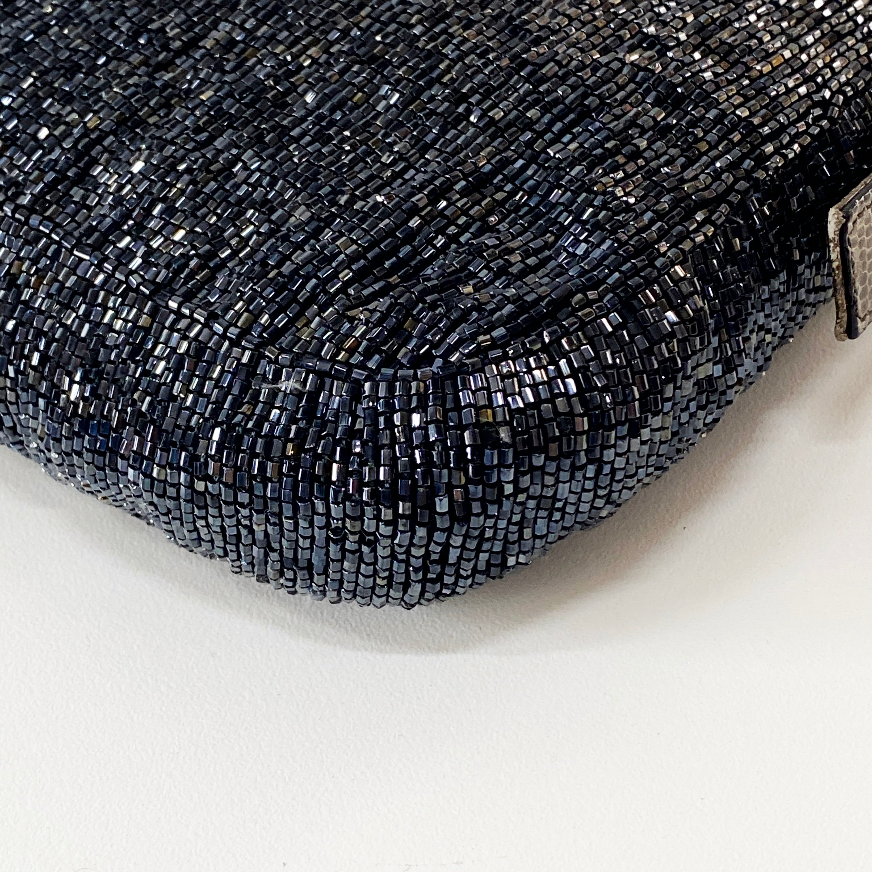 Baguette Silver Beaded & Croc Leather Shoulder Bag