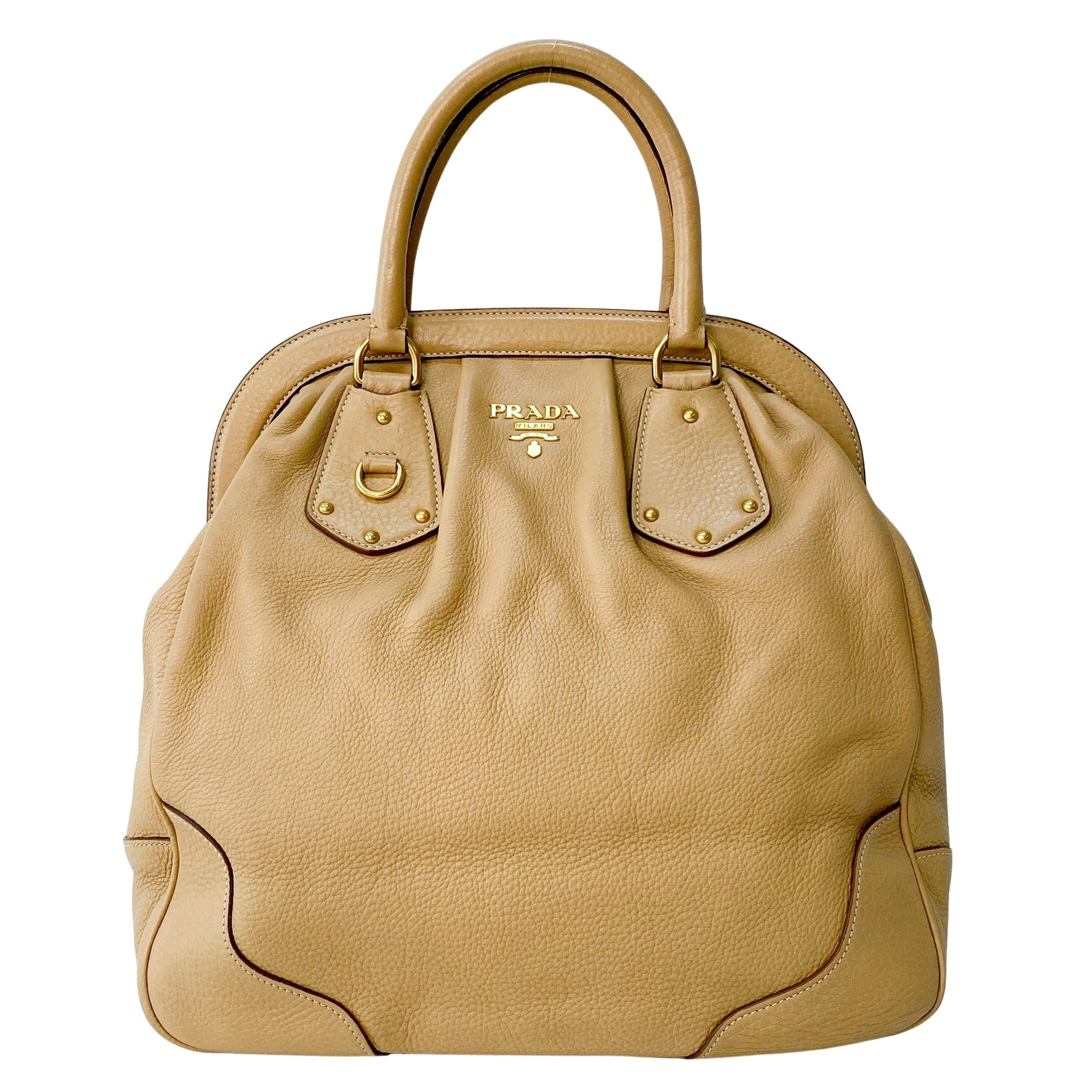 Beige Leather Bowler Bag