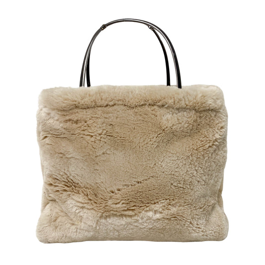 Beige Fur Top Handle Bag