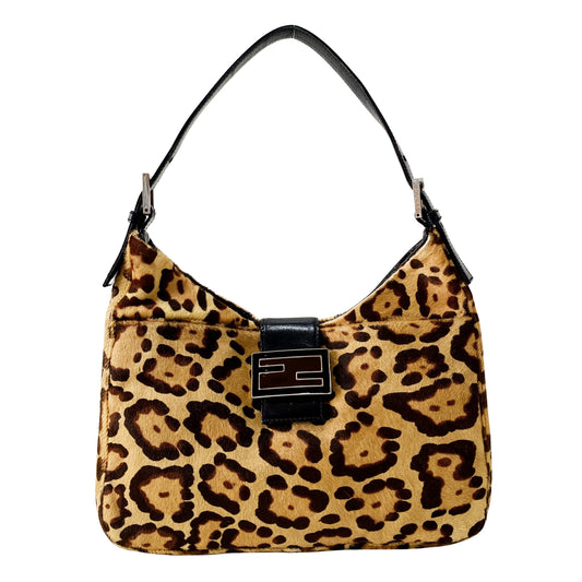 Brown Jaguar Print Pony Hair Shoulder Bag