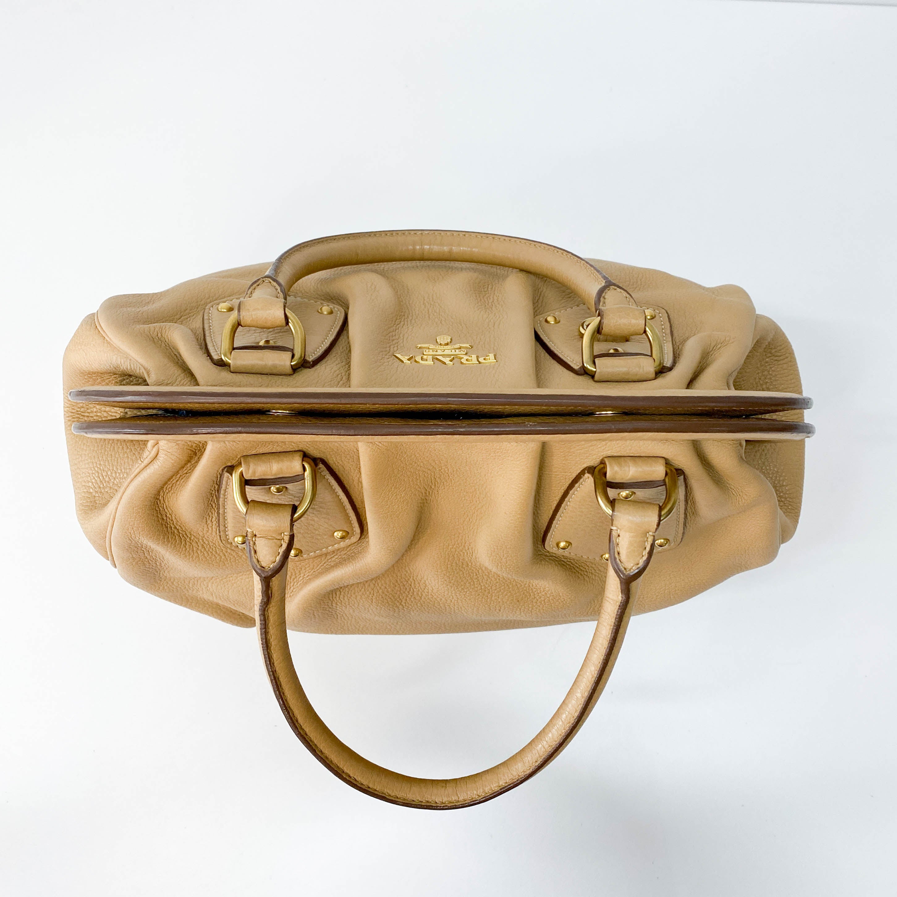 Beige Leather Bowler Bag