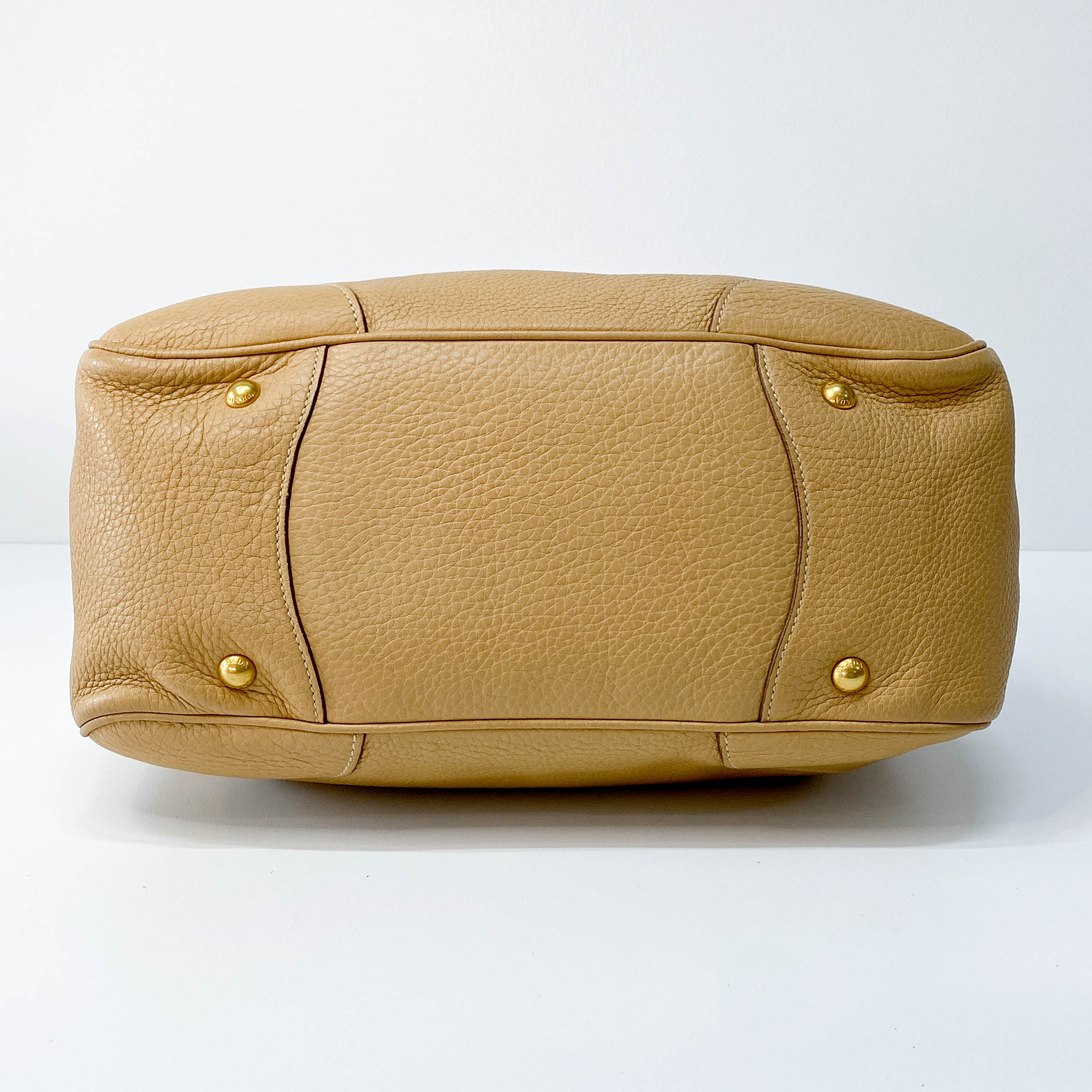 Beige Leather Bowler Bag