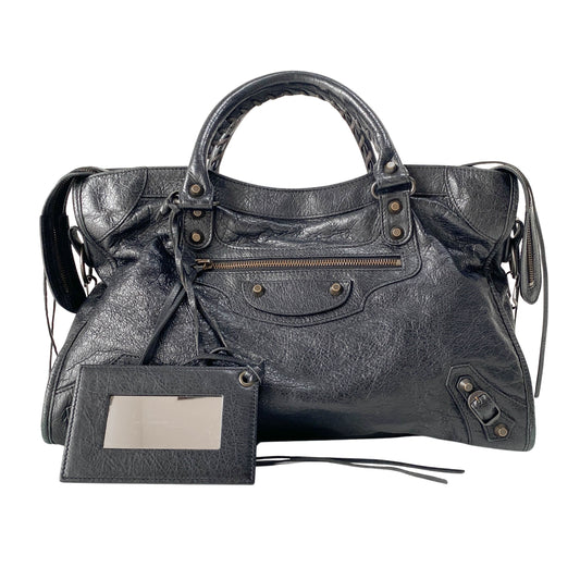 The City Black Leather Two Way Bag
