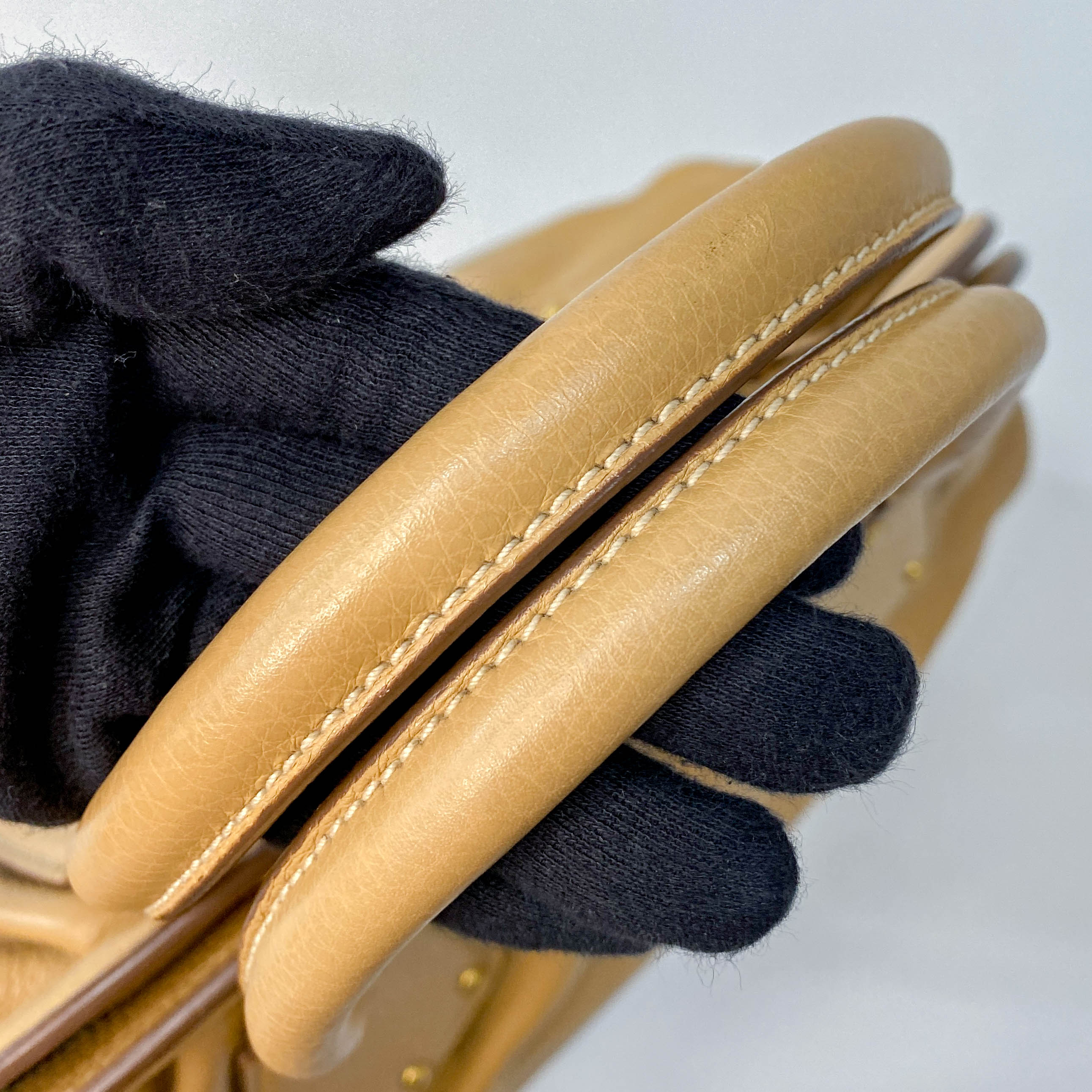 Beige Leather Bowler Bag