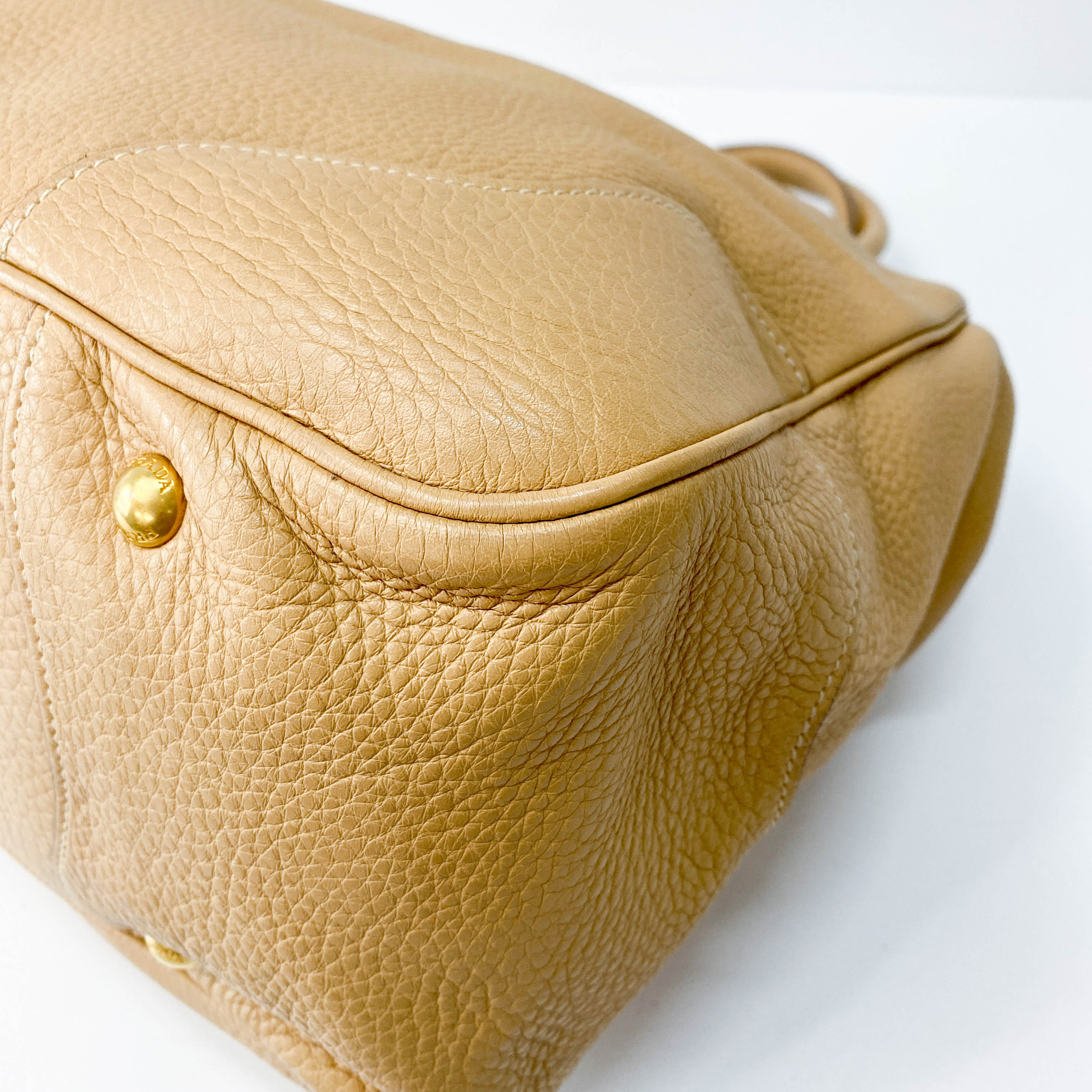Beige Leather Bowler Bag