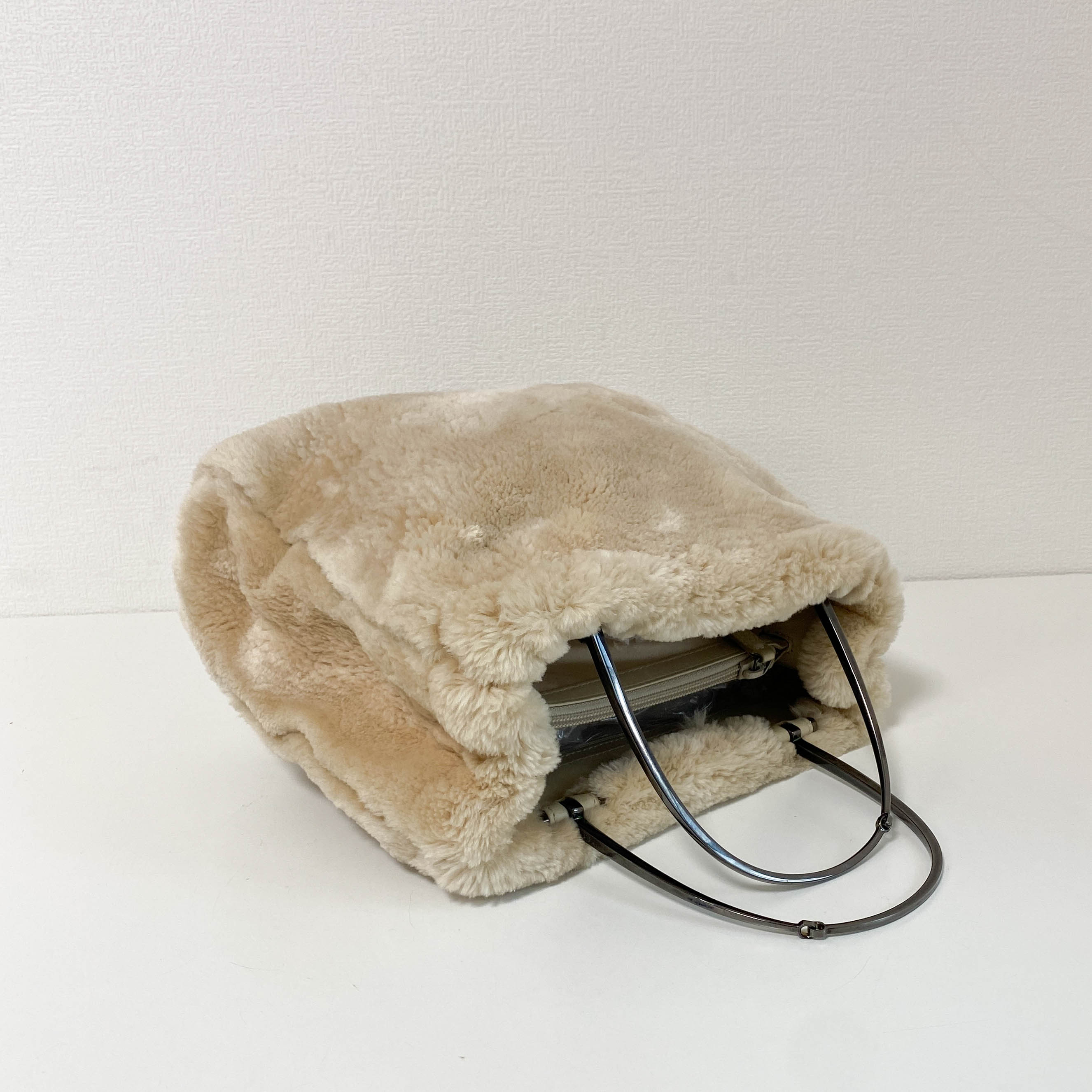 Beige Fur Top Handle Bag
