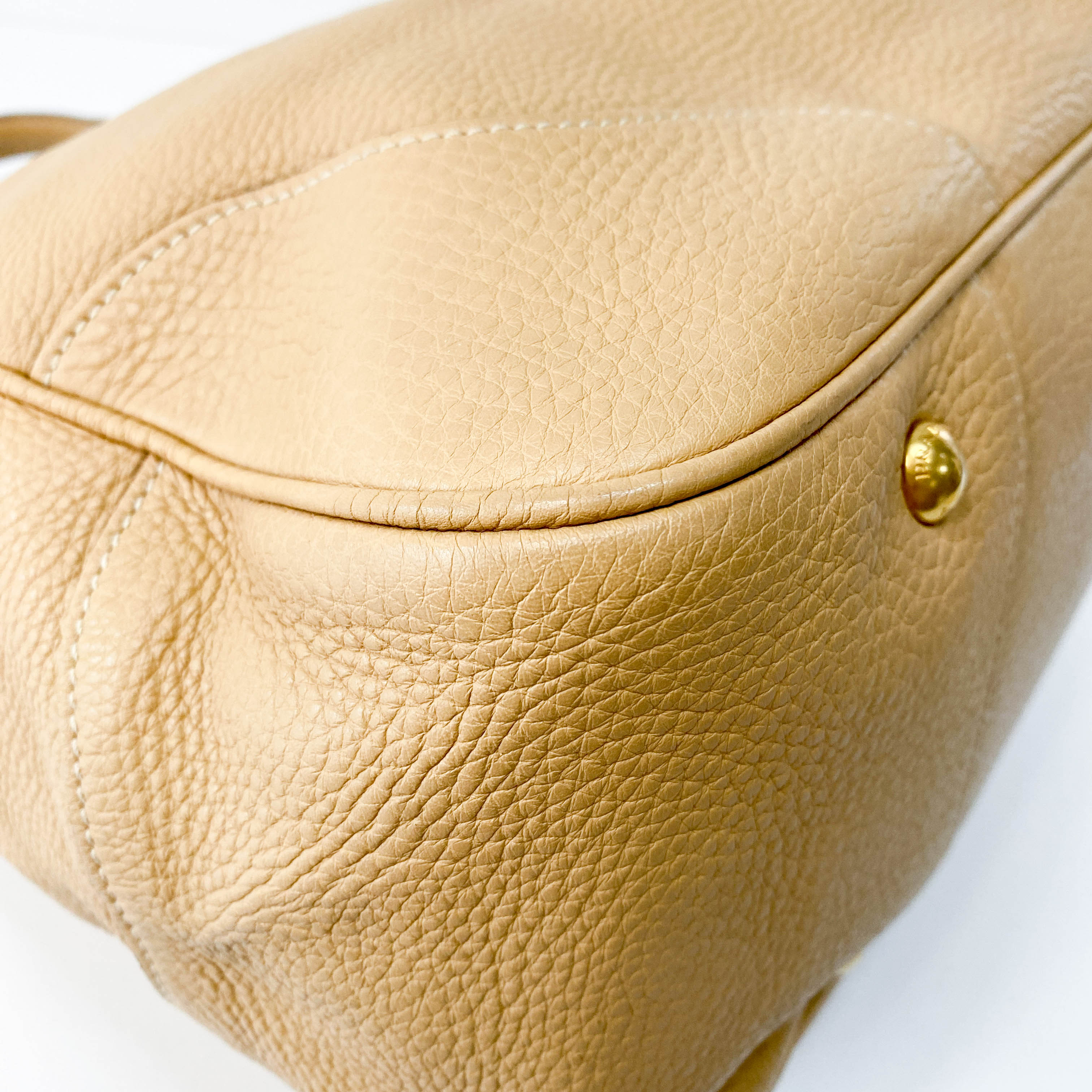 Beige Leather Bowler Bag