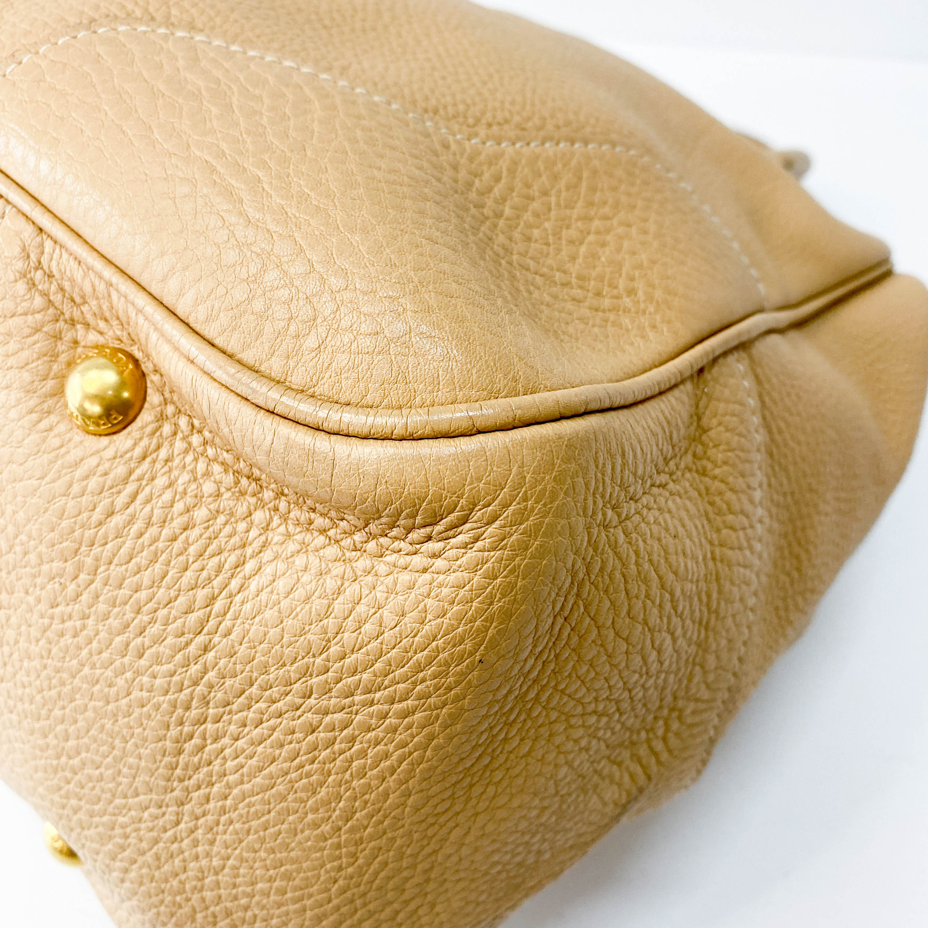 Beige Leather Bowler Bag